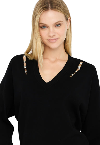 Maglia Scollo A V Donna Liu Jo Con Castoni Gioiello  MF5037MS99E