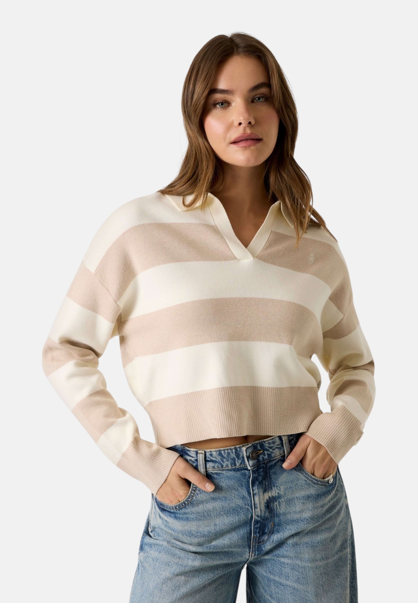 Polo Manica lunga Donna Guess In Maglia Gj Polo Striped W6RR16Z3FC2