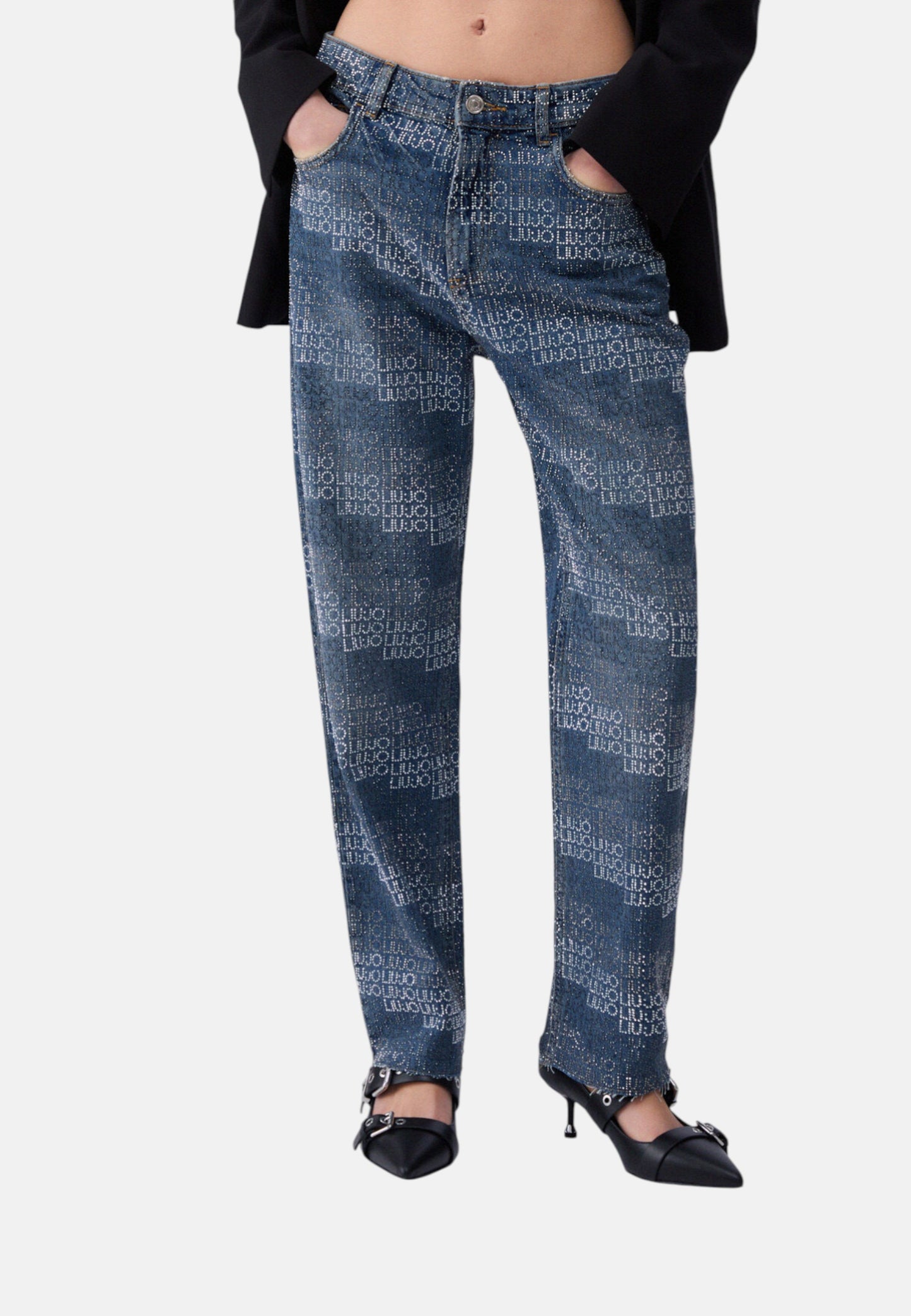 Jeans Straight Fit Donna Liu Jo Con Strass Vita Alta  UA6019D4854