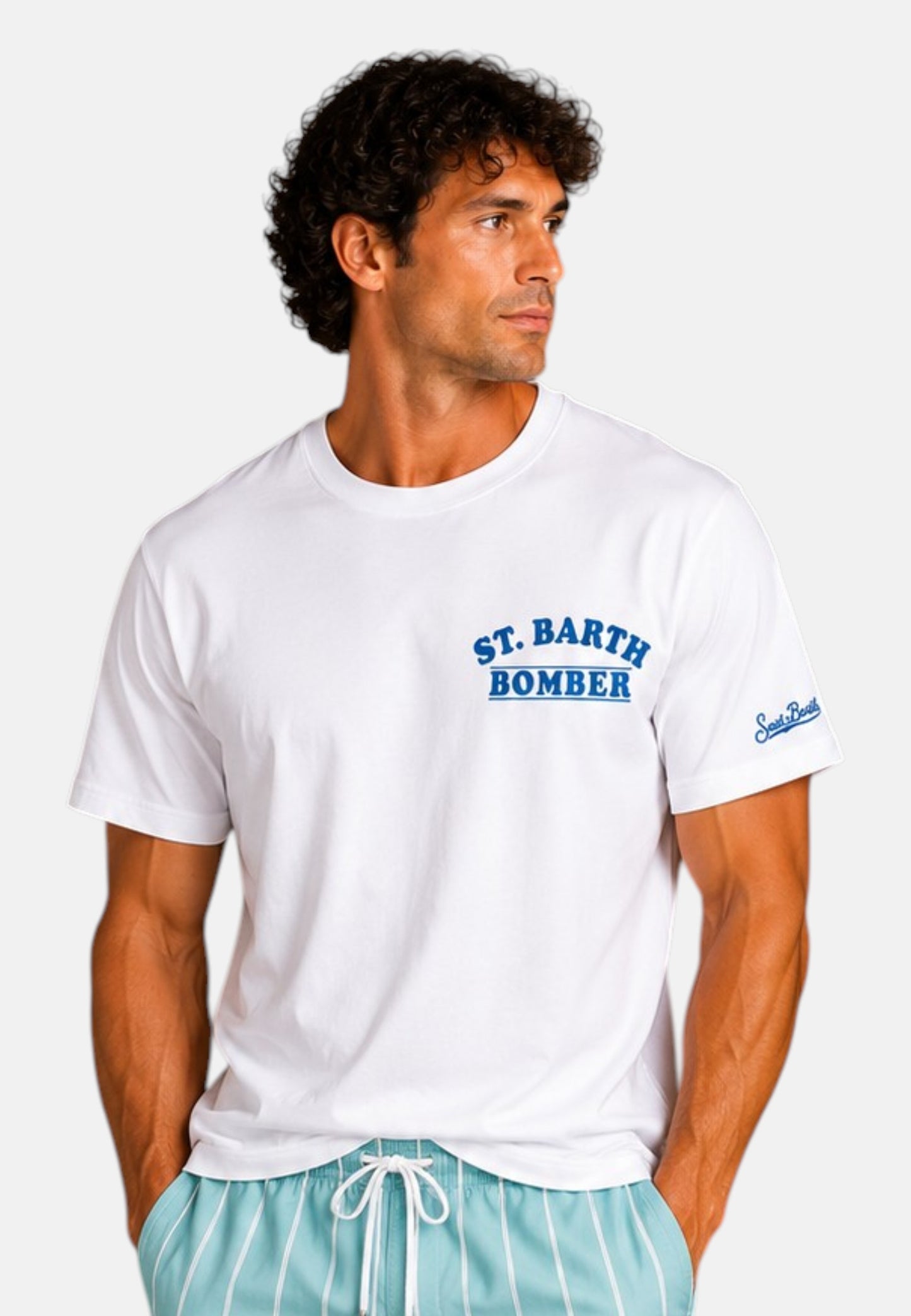 T-Shirt Manica Corta Uomo Mc2 Saint Barth Stampa/Ricamo Fronte E Retro Peanuts Bomber Portland PRL0002