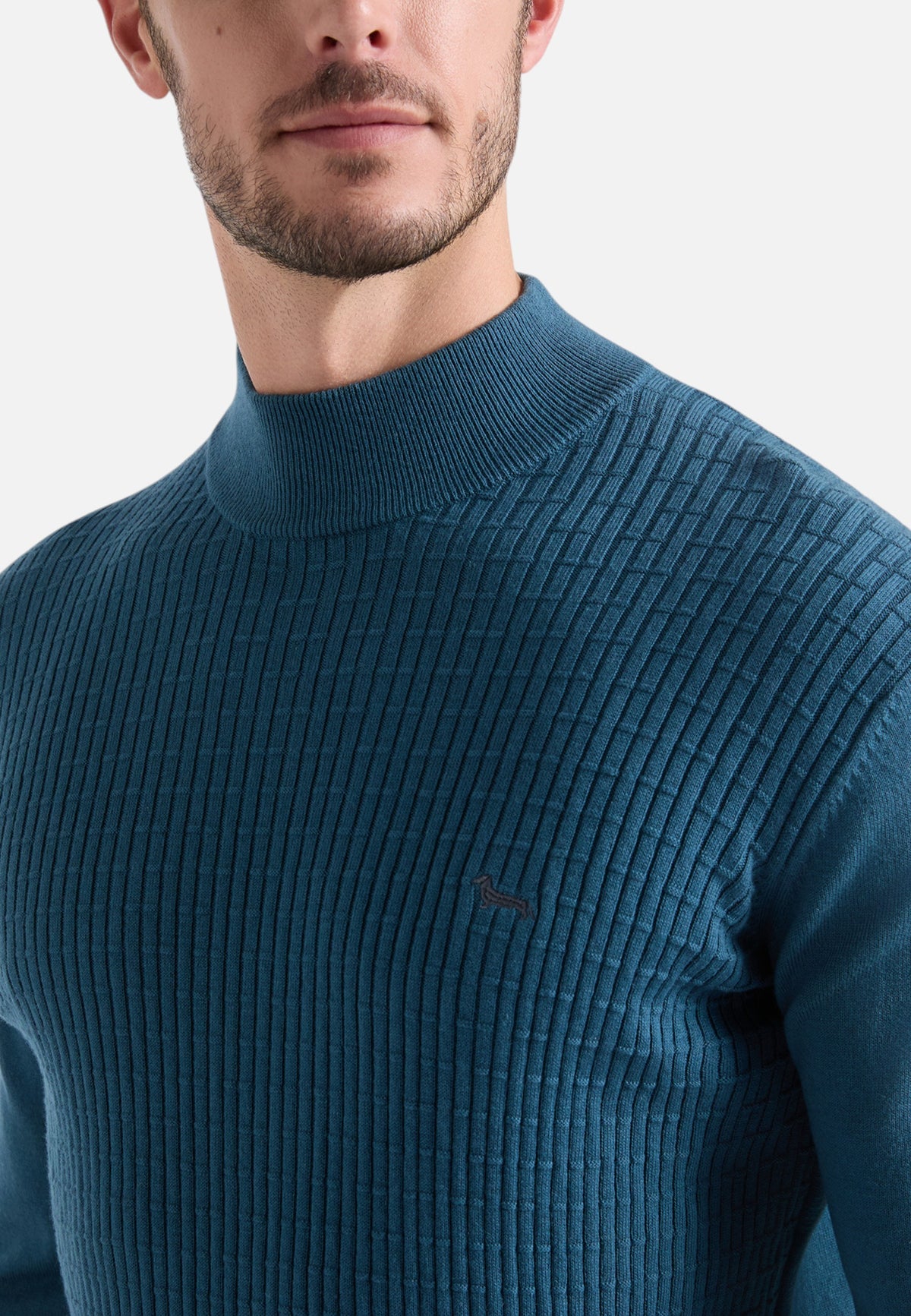 Maglia Collo Alto Uomo Harmont & Blaine Misto cotone e lana, Lavorazione 3D sul davanti, Regular Fit, Finiture a costine, Logo Harmont & Blaine  HRR957030788