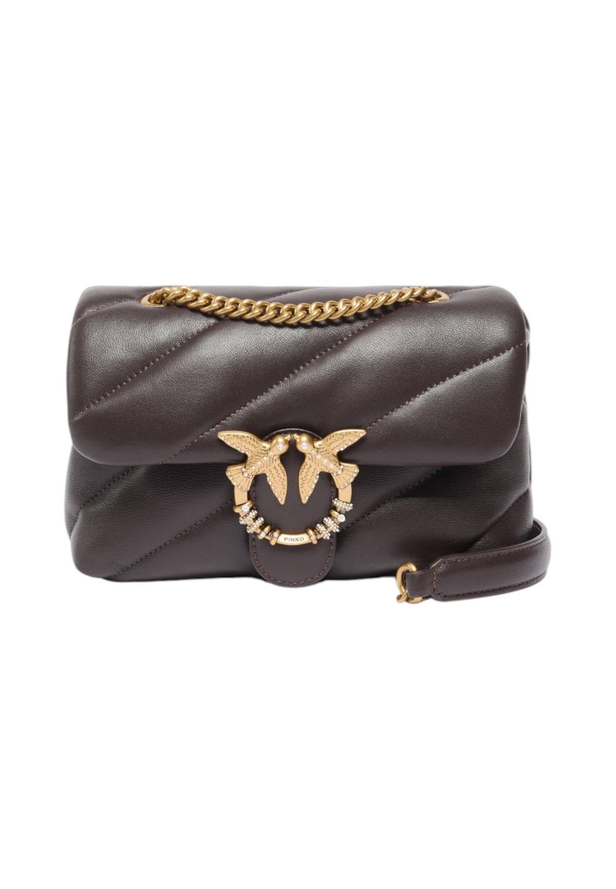 Borsa A Tracolla Donna Pinko Nappa trapuntata, formato mini, nuova fibbia Love Birds, tracolla a catena, misure 21 x 9 x 15 cm Love Puff Mini New Buckle 107058A0F2