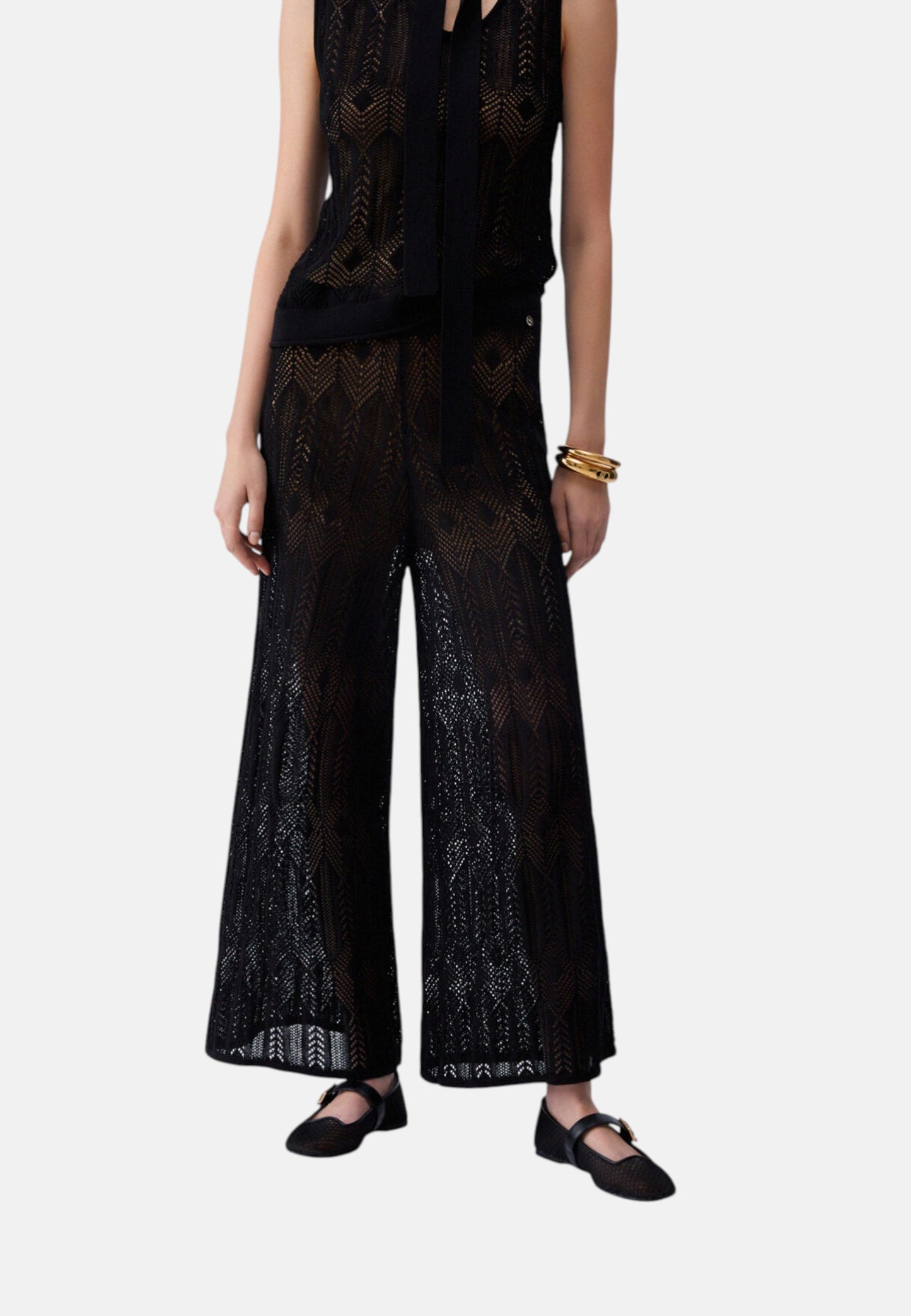 Pantaloni Wide Leg Donna Liu Jo In Maglia Traforata Eco Line WA6334MS007