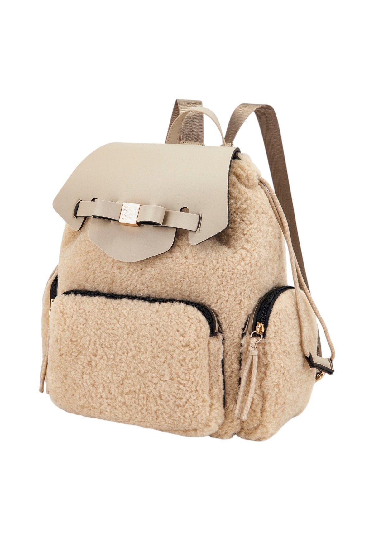 Zaino  Donna Save My Bag Zaino compatto, Manico superiore, Spallacci regolabili, Chiusura con coulisse, Tasca frontale con zip, Fiocco frontale con logo Save My Bag in metallo, Texture effetto teddy, Dimensioni: 23 x 15 x 30 Cm Taylor S62-TAYLOR-U-FUL