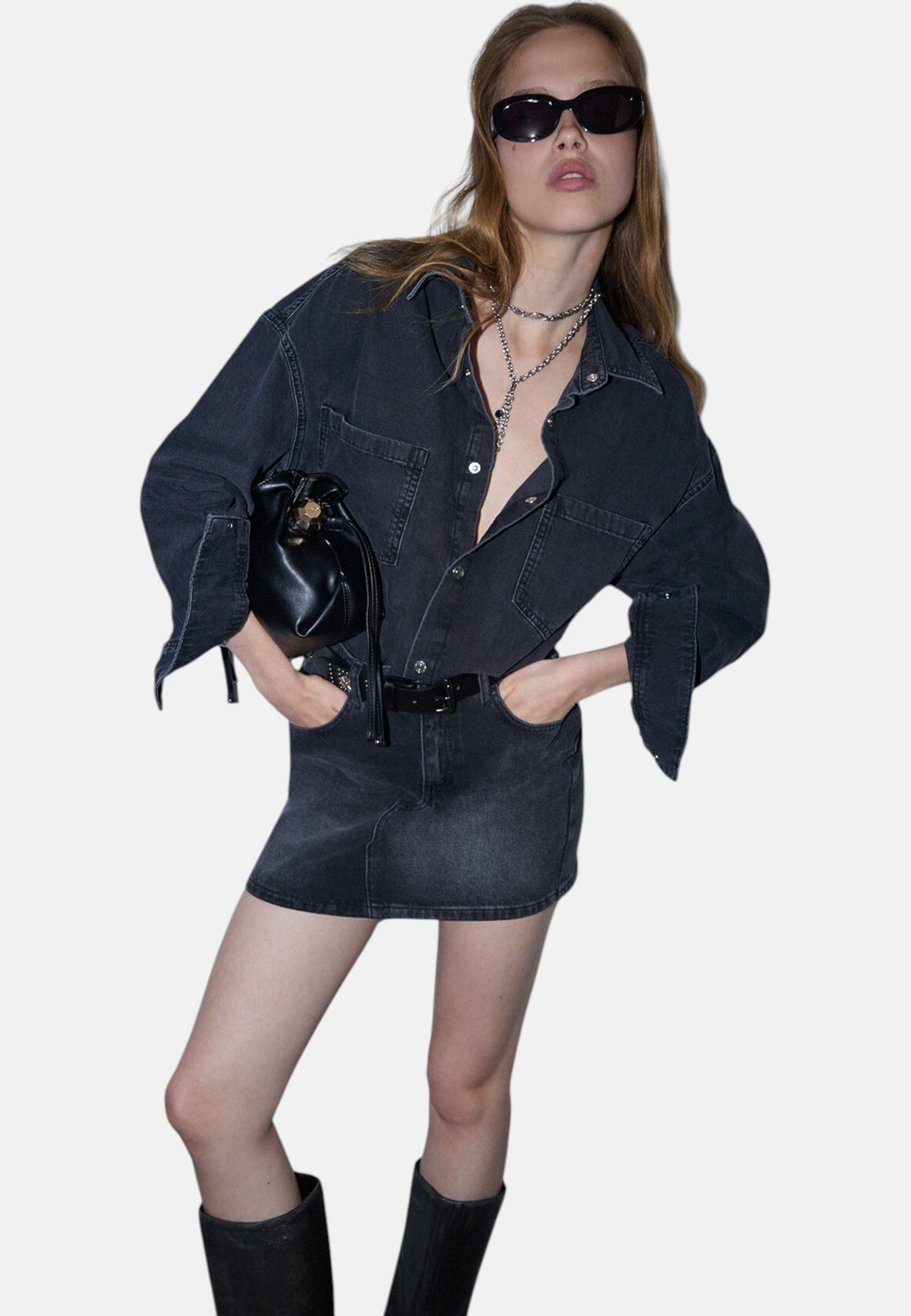 Vestito Corto Donna Liu Jo In Denim Black, Mix Belt  UF6185D0370