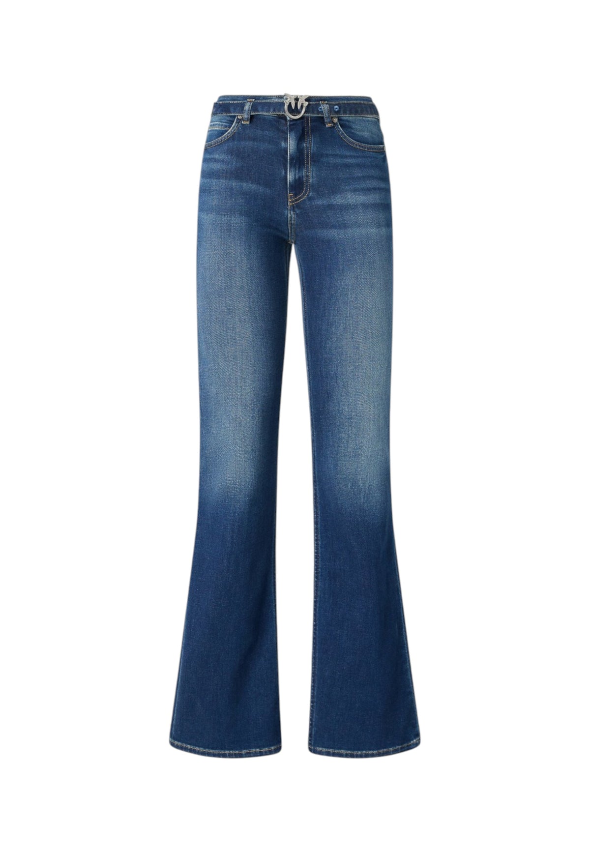 Jeans Flare Fit Donna Pinko Vestibilit� flare, gamba svasata dal ginocchio, design cinque tasche, denim stretch, cintura abbinata con fibbia Love Birds, ricamo sulla tasca posteriore Flora 100166A3FR