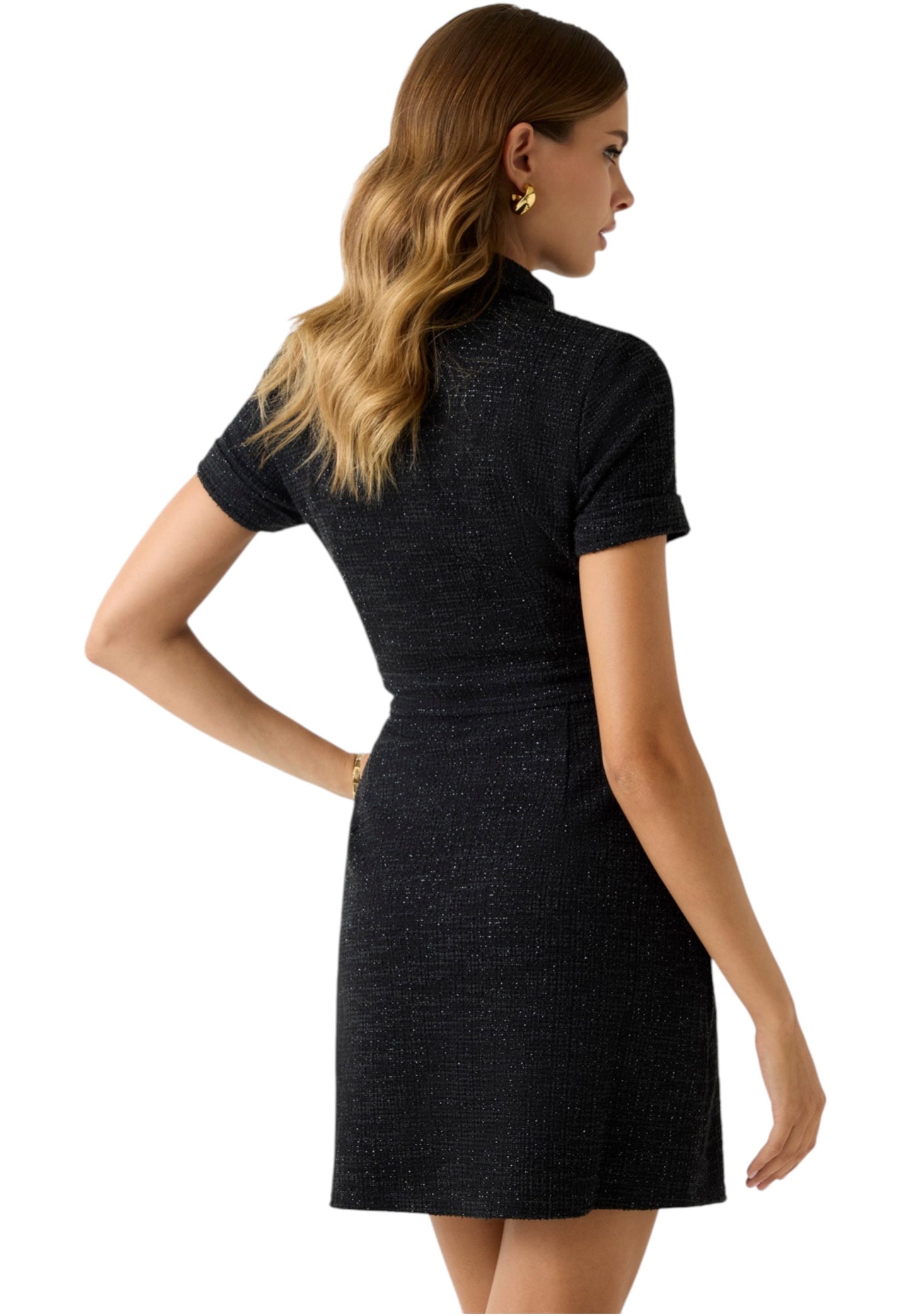 Vestito Corto Donna Guess Manica Corta Con Cintura Tweed Tamara