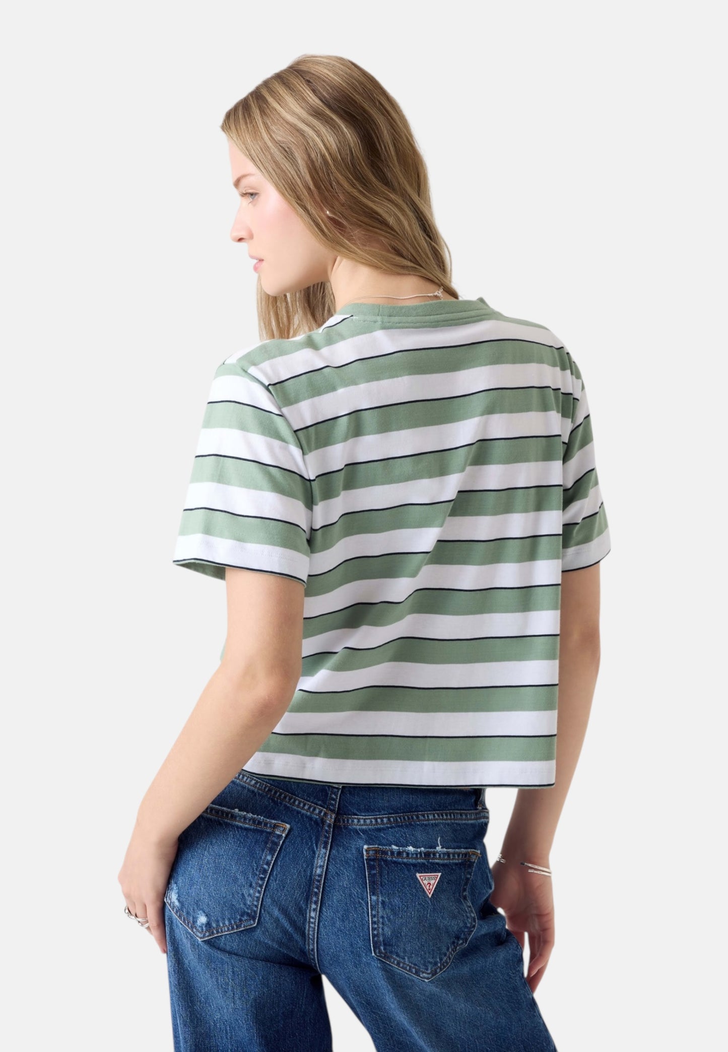 T-Shirt Manica Corta Donna Guess Crop Gj Boxy Stripe W6RI19K8HM0