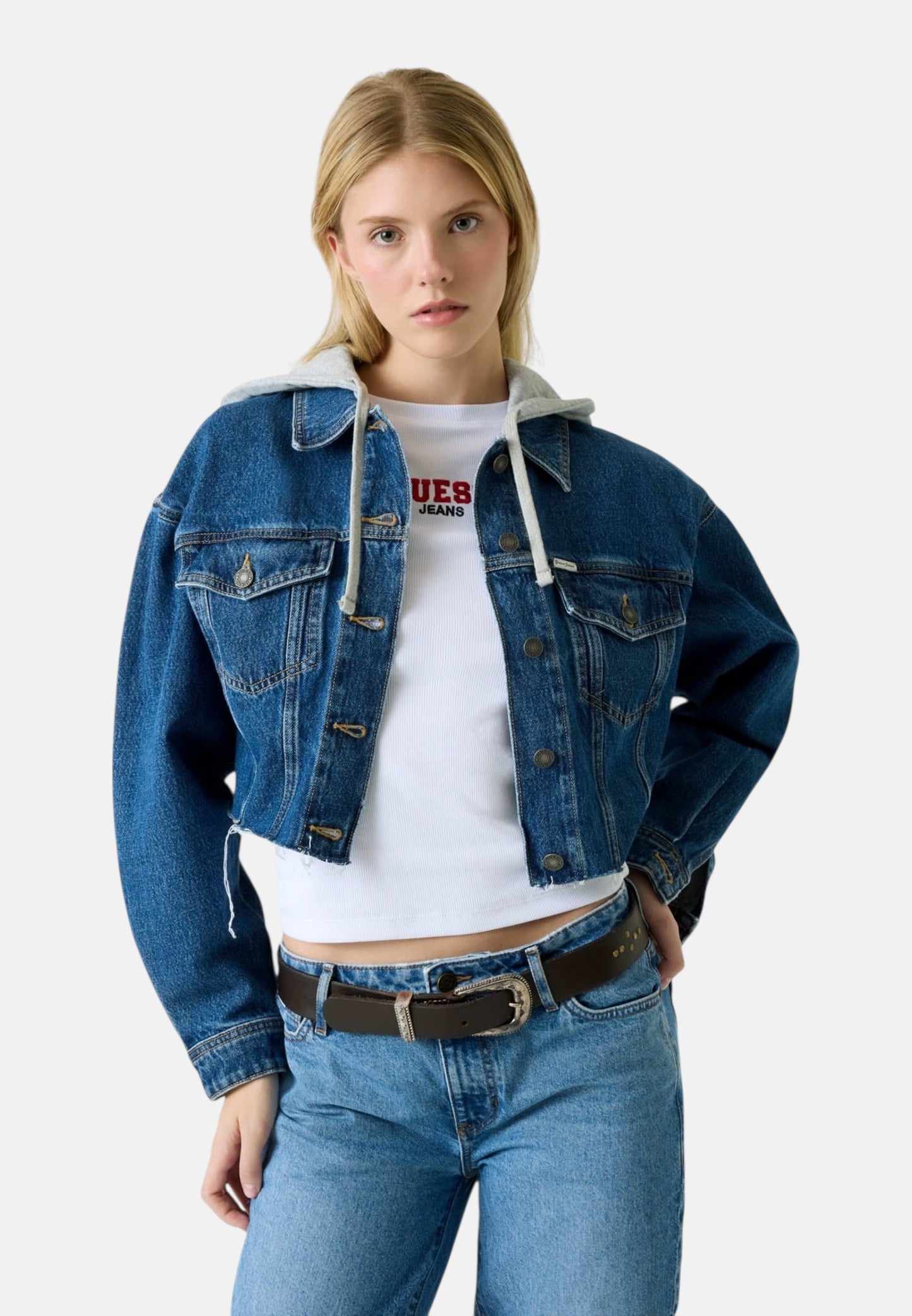 Giacca Jeans Donna Guess Con Cappuccio Gj Cropped Trucker W6RN11D5R2C