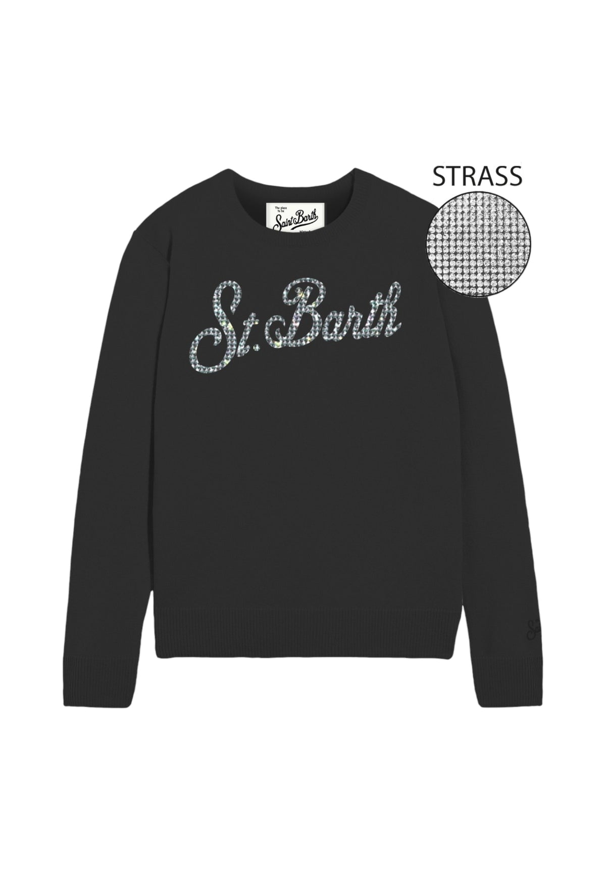 Maglione A Girocollo Donna Mc2 Saint Barth Maniche Lunghe, Polsi E Fondo A Coste, Il Logo Saint Barth Decorato Con Strass New Queen QUE0010-SB-BOLD