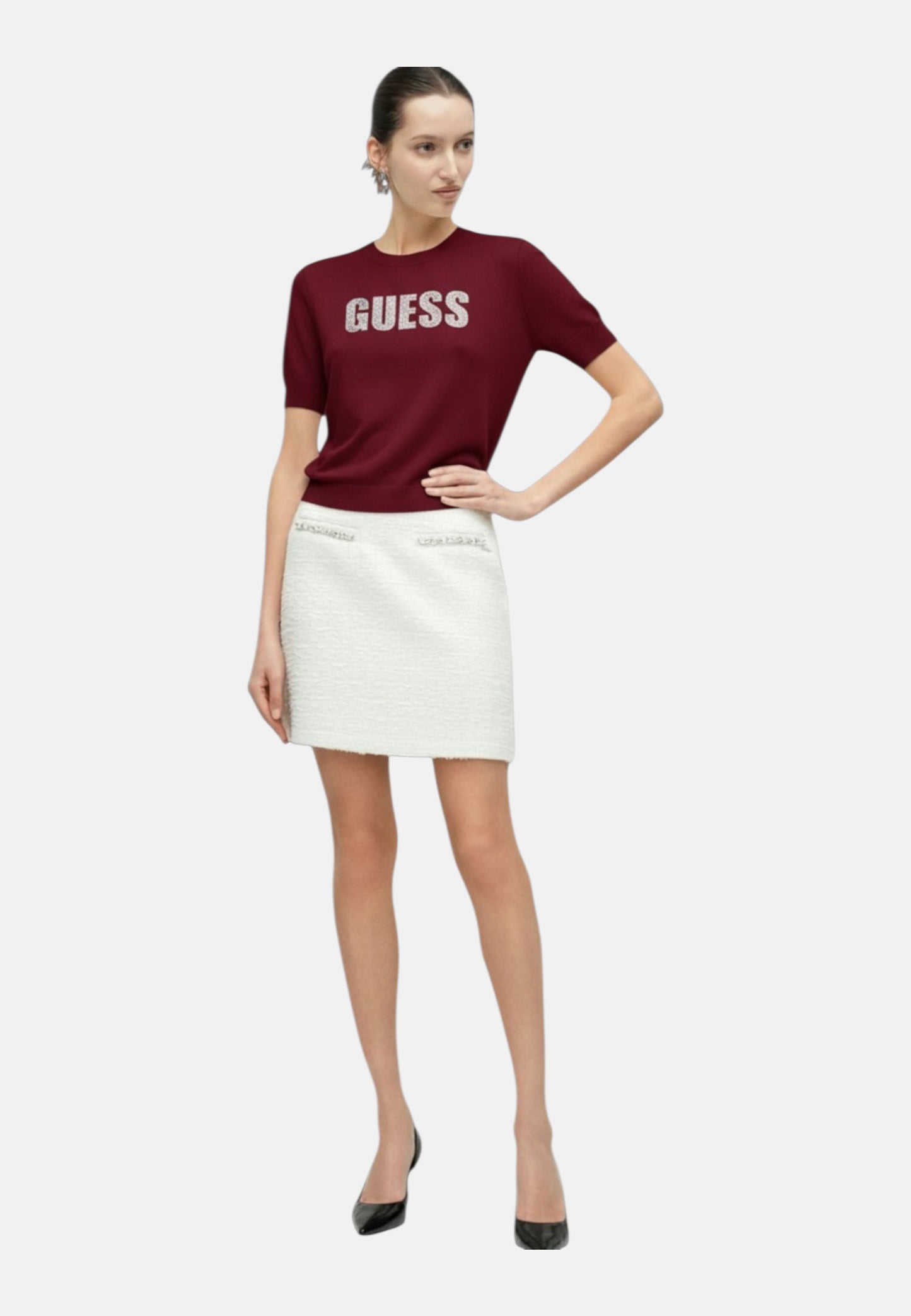 Maglia A Girocollo Donna Guess Manica Corta Norah Logo W6RR47Z2NQ2