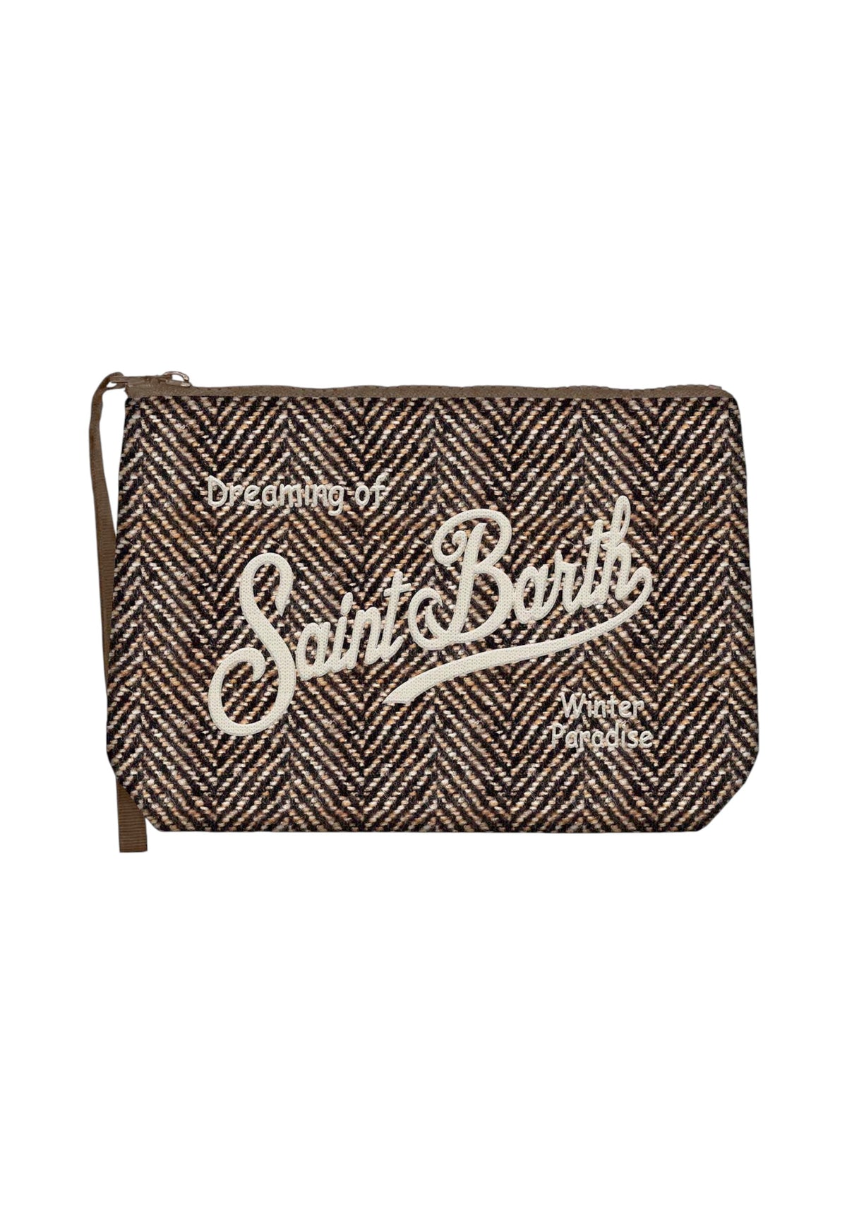 Pochette  Unisex Mc2 Saint Barth Chiusura Con Zip, Laccetto Laterale, Il Disegno Spigato Aline Wool ALI0022-HERRINGBONE