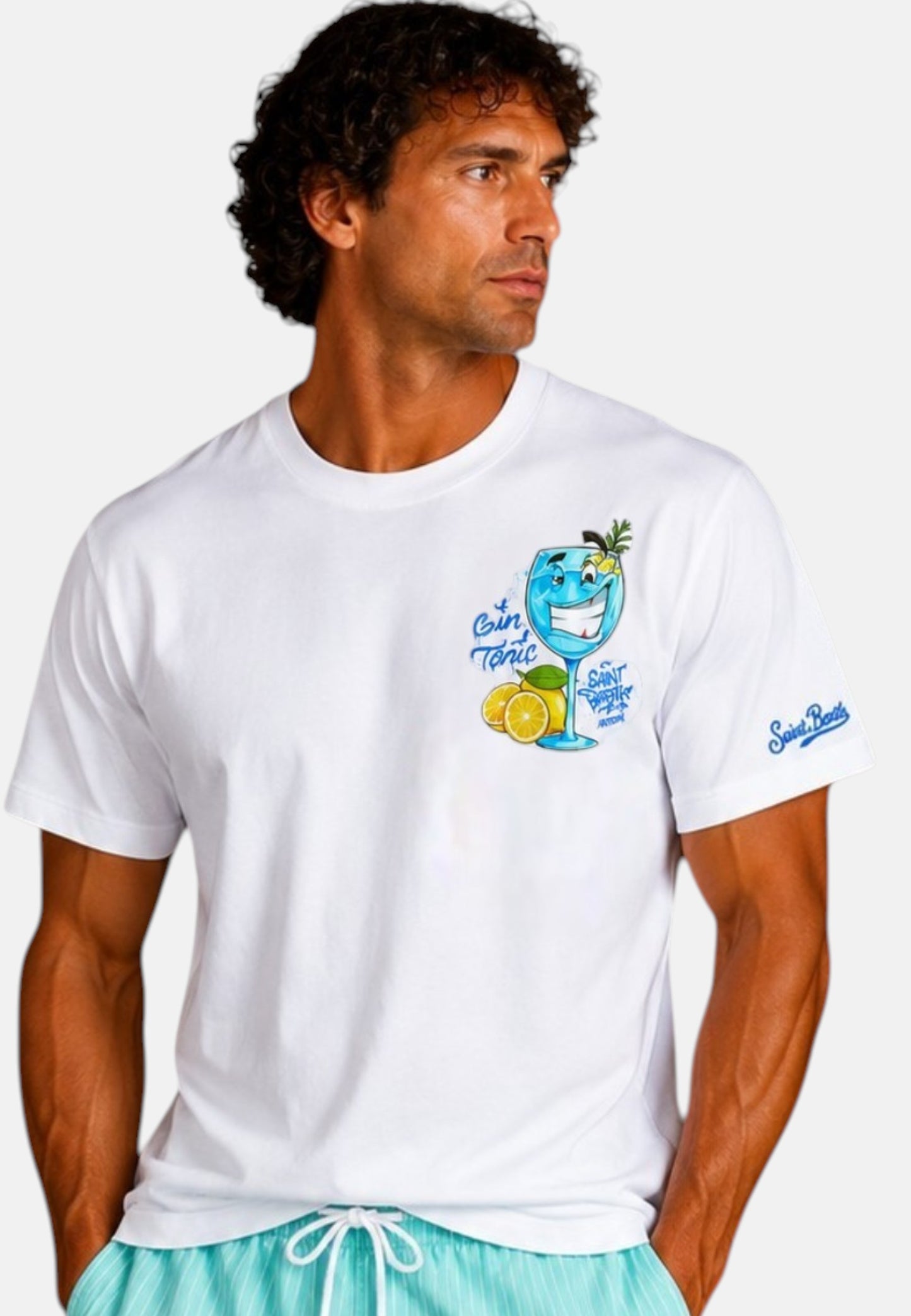 T-Shirt Manica Corta Uomo Mc2 Saint Barth Stampa/Ricamo Fronte E Retro Cpt Gin Tonic Portland PRL0002