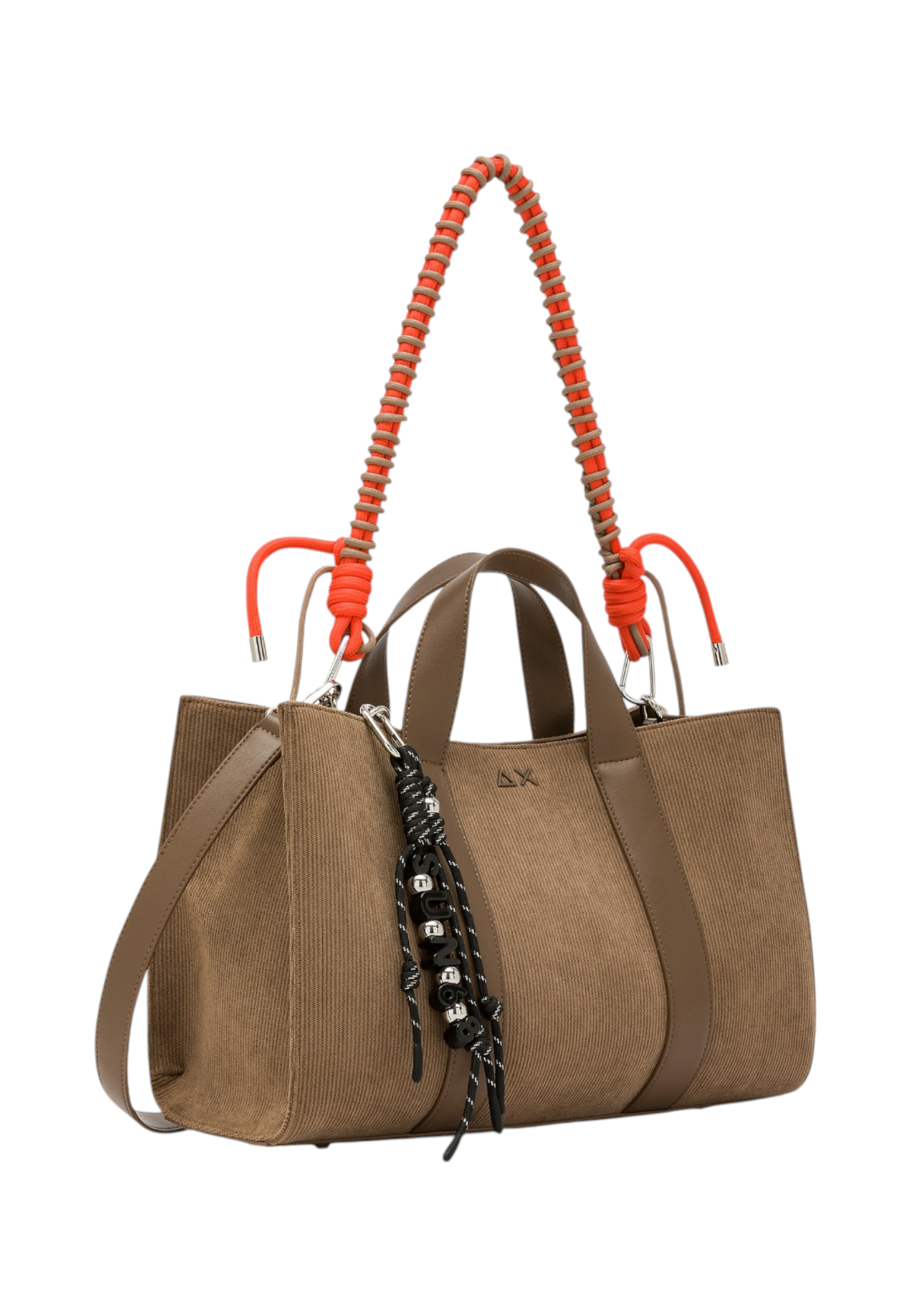 Borsa A Mano Donna Sun68 Midi Bag Velluto A Coste, Manici Doppi, Tracolla Rimovibile, Charm Logato Corduroy Y46222