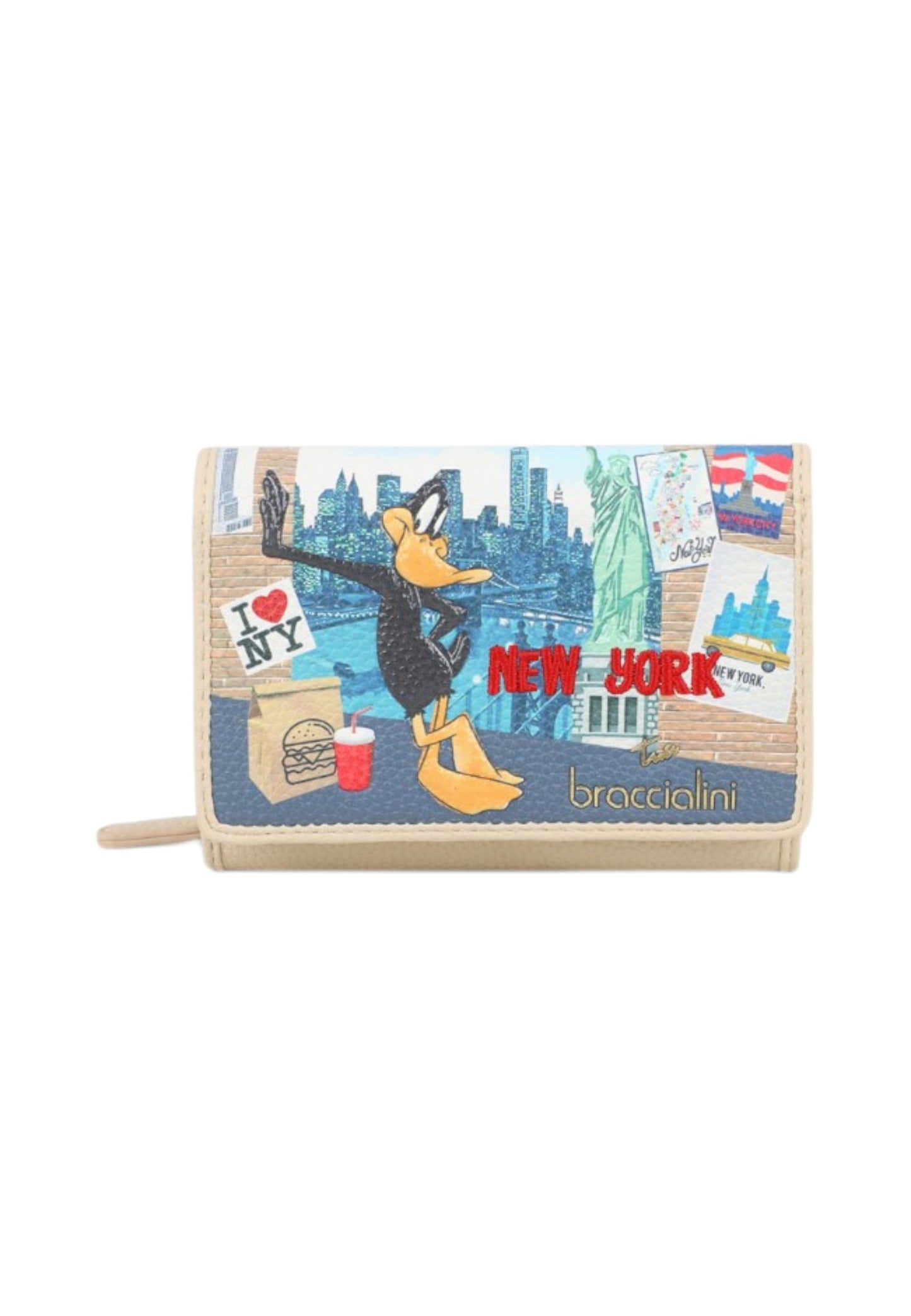 Portafoglio Con Patta Donna Braccialini Piccolo Con Stampa Duffy Duck New York Cartoline Lt LT260LT