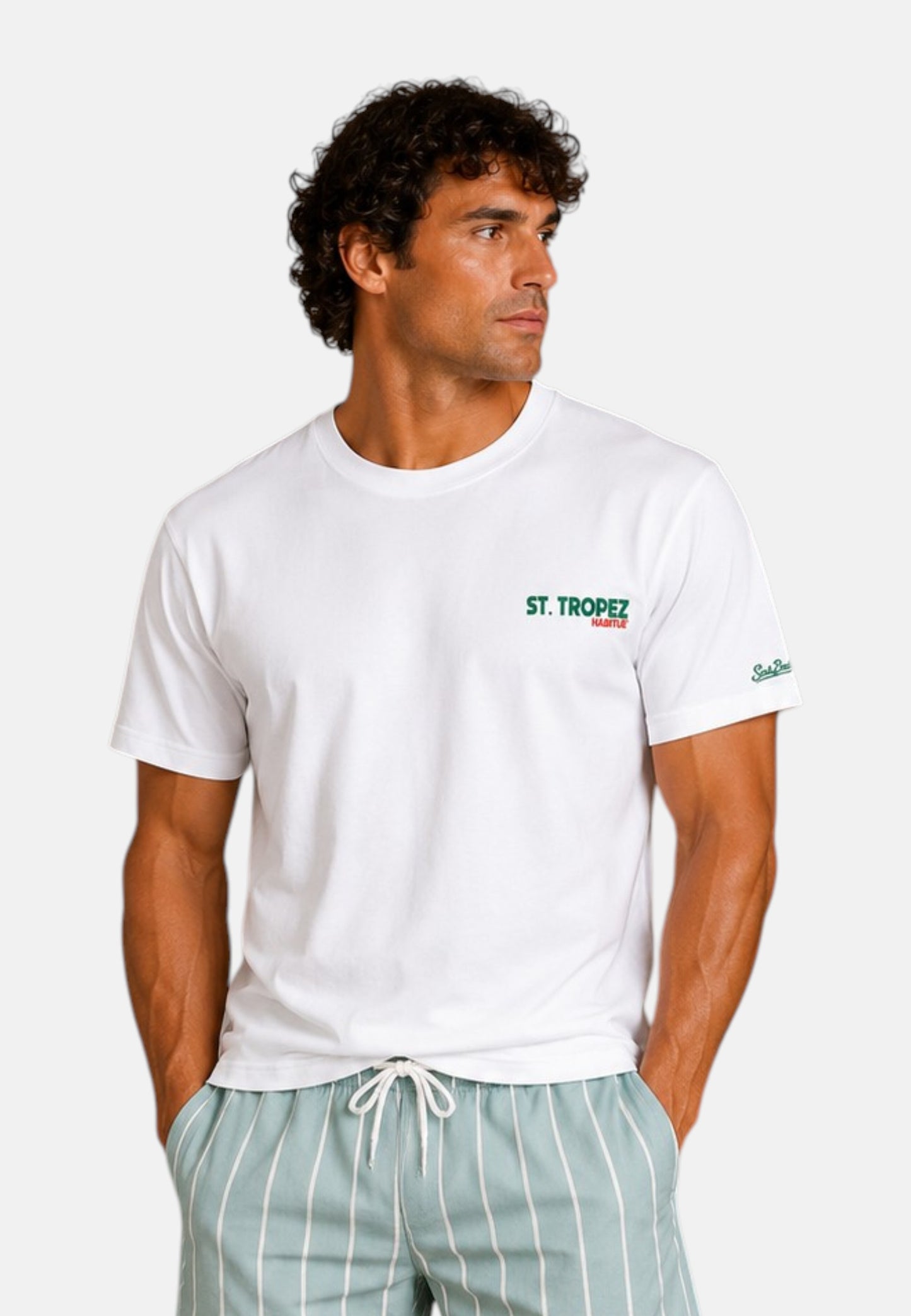 T-Shirt Manica Corta Uomo Mc2 Saint Barth Stampa/Ricamo Fronte E Retro St Tropez Summer Portland PRL0002