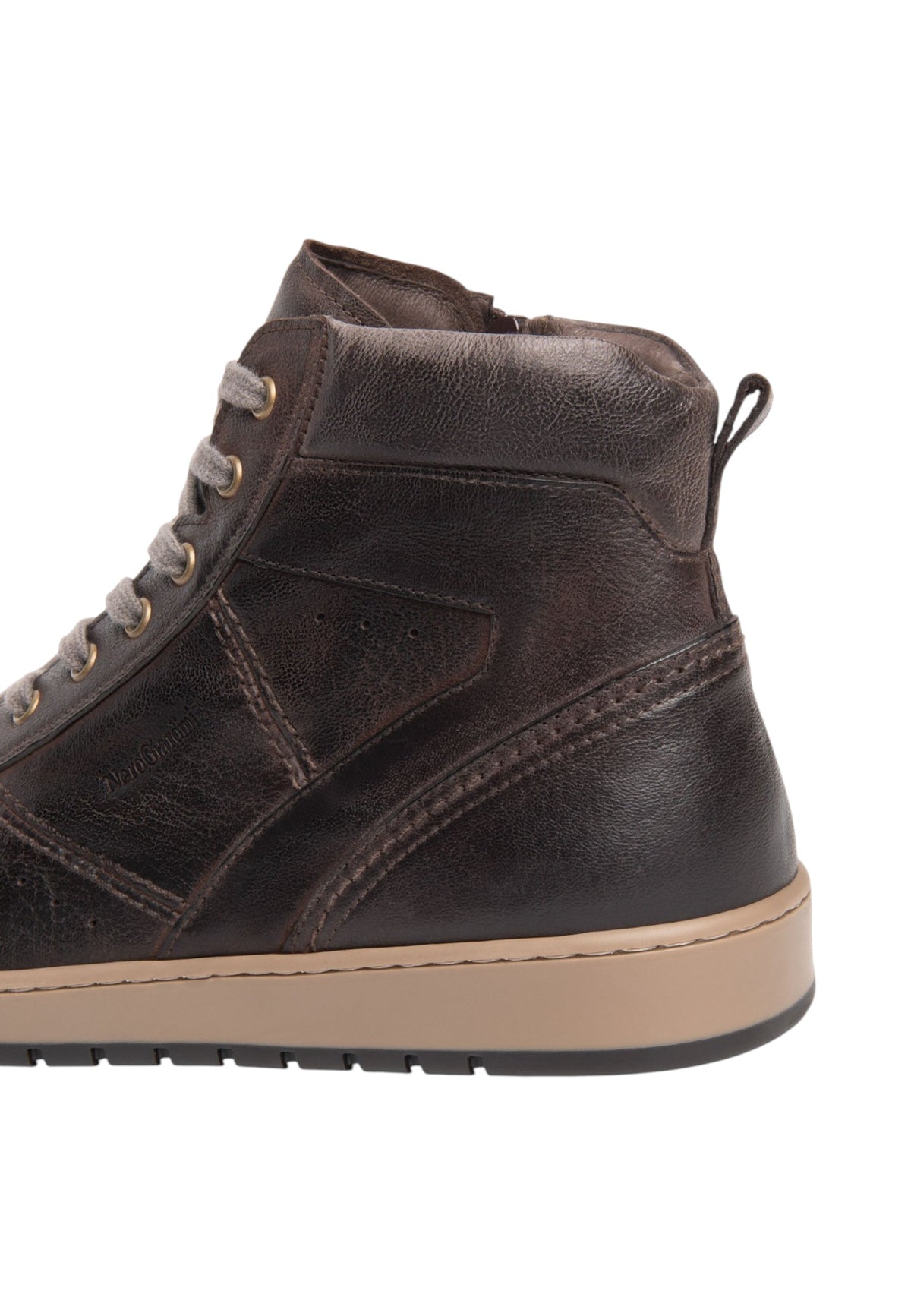 Sneakers Alte Uomo Nero Giardini Tomaia in pelle, chiusura con lacci, gambale imbottito, punta tonda, suola in gomma, Made in Italy  I601340U