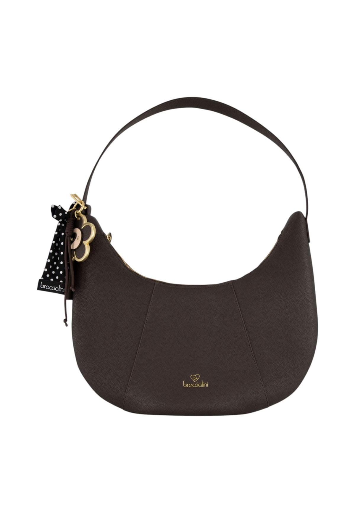 Borsa A Spalla Donna Braccialini Hobo, Singolo, Chiusura con zip, Una tasca interna portacellulare, Charm removibile con margherita e fiocco a pois, Dimensioni: 46 x 9 x 39 Cm Beth B19226YY