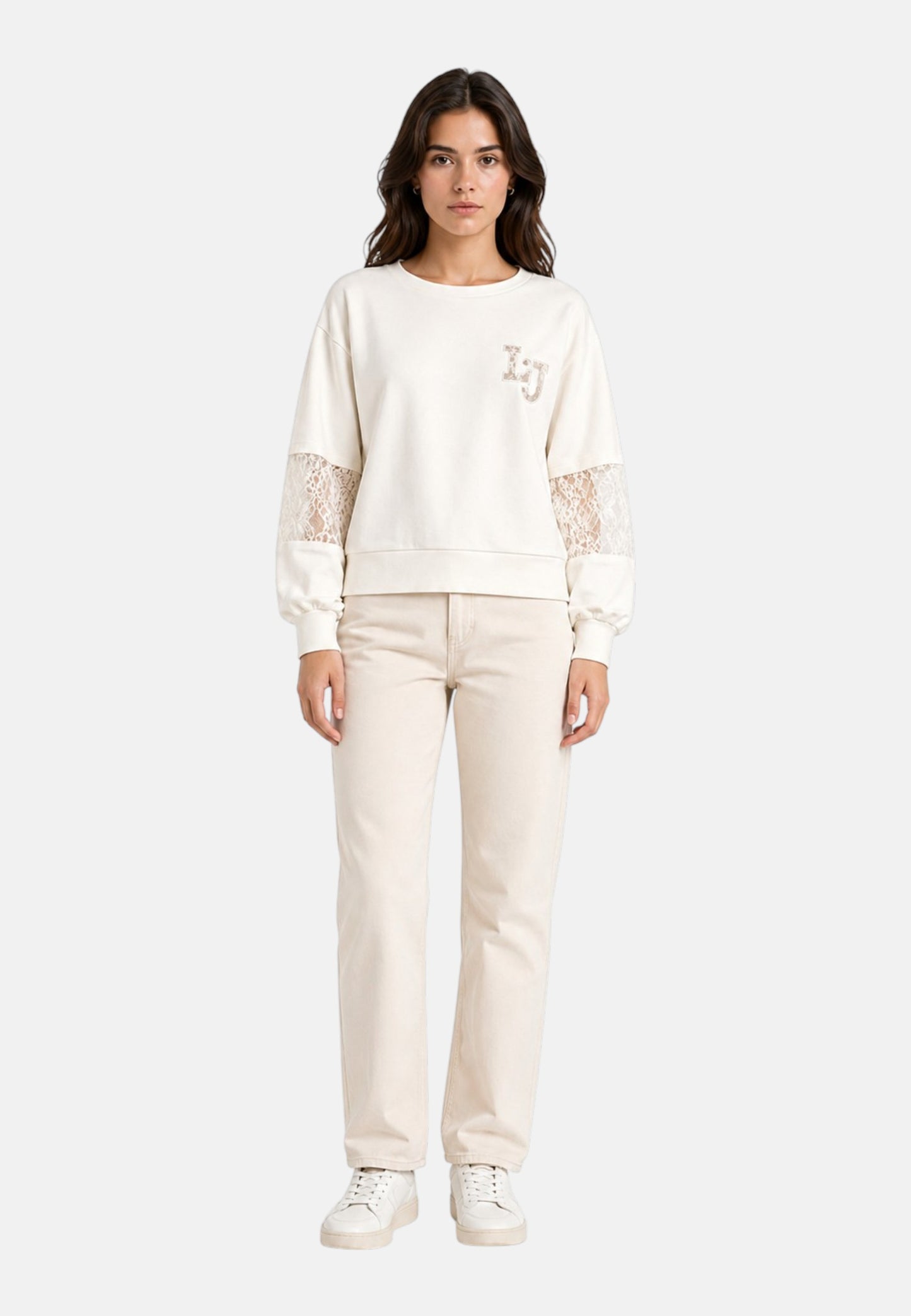 Felpa A Girocollo Donna Liu Jo Con Inserti In Pizzo  TA6282J3855