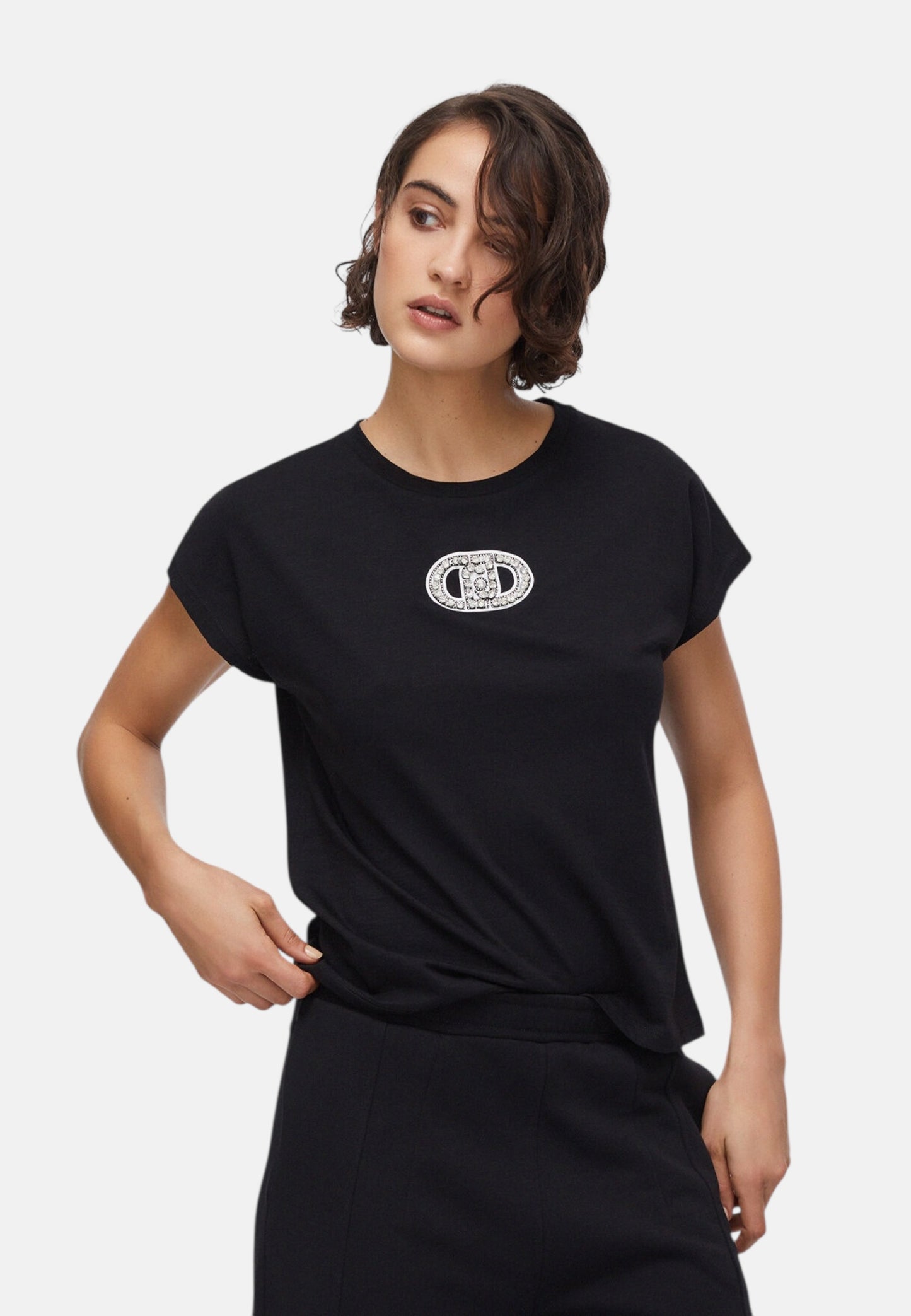 T-Shirt Manica Corta Donna Liu Jo Logo Strass Eco Line TA6164JS870
