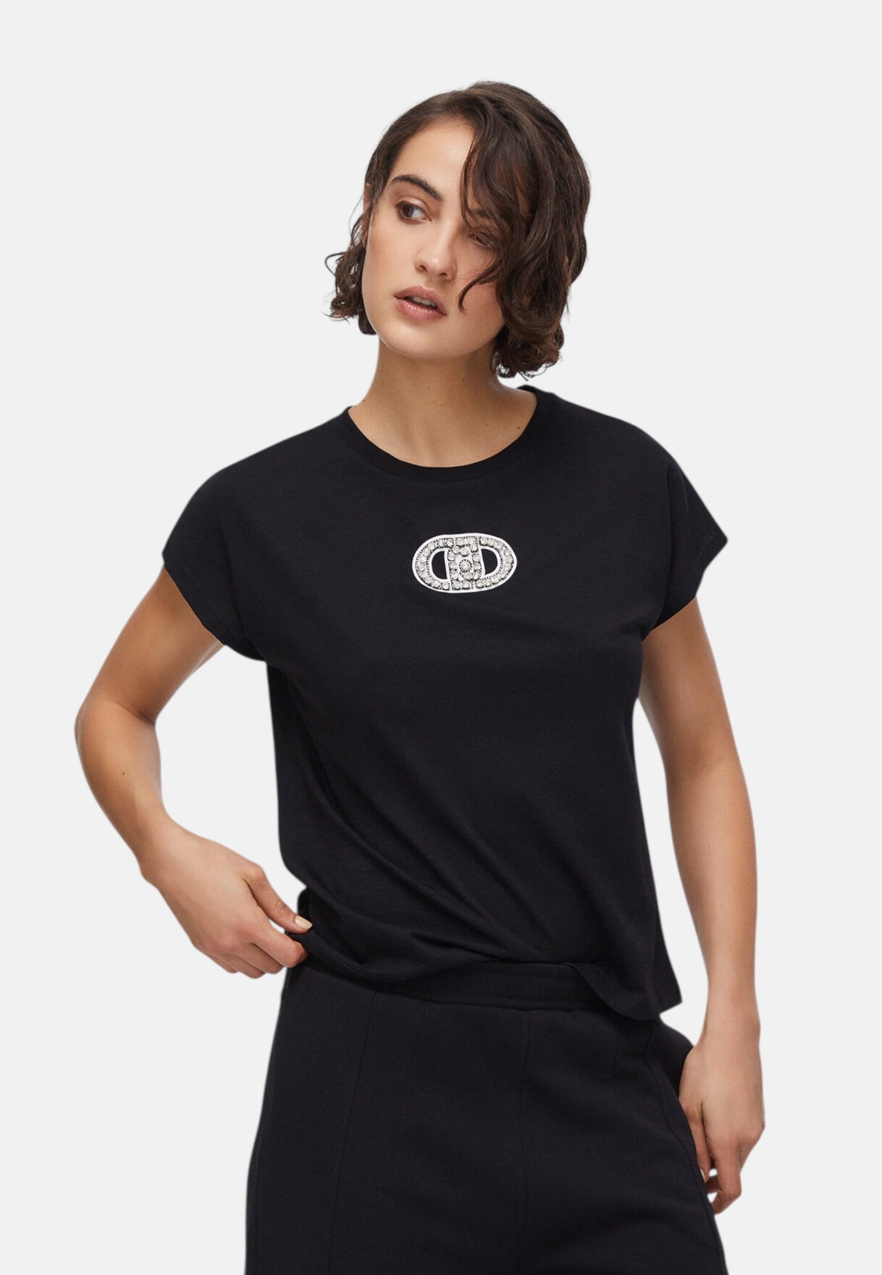 T-Shirt Manica Corta Donna Liu Jo Logo Strass Eco Line TA6164JS870