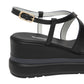 Sandali Con Zeppa Donna Nero Giardini In Pelle Con Fasce Incrociate E Catena Decorativa  E615953D