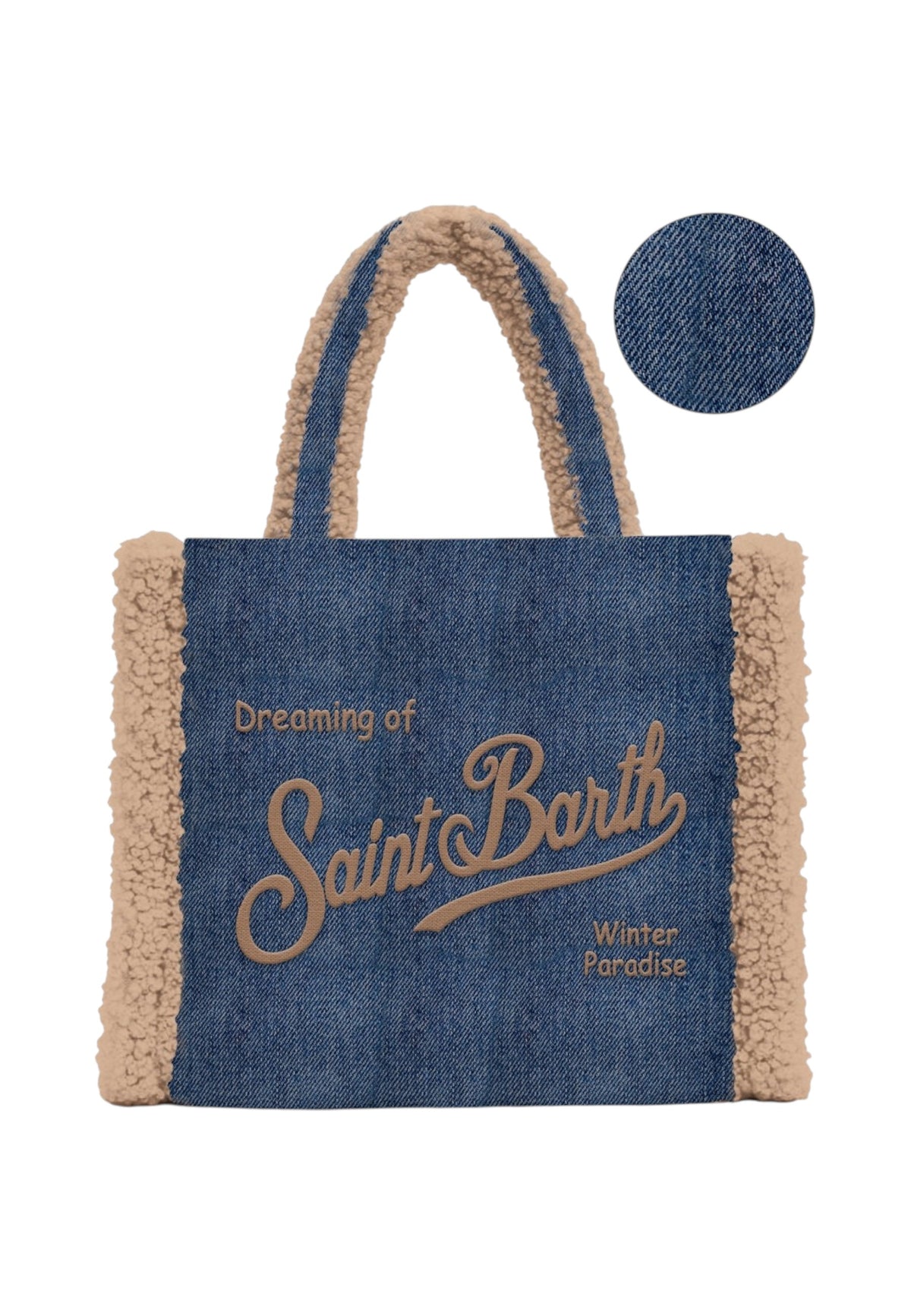 Borsa A Spalla Donna Mc2 Saint Barth Logo Sul Davanti, Doppi Manici, Il Logo Saint Barth Sul Davanti Vanity Shearling VANI032-DENIM-DARK