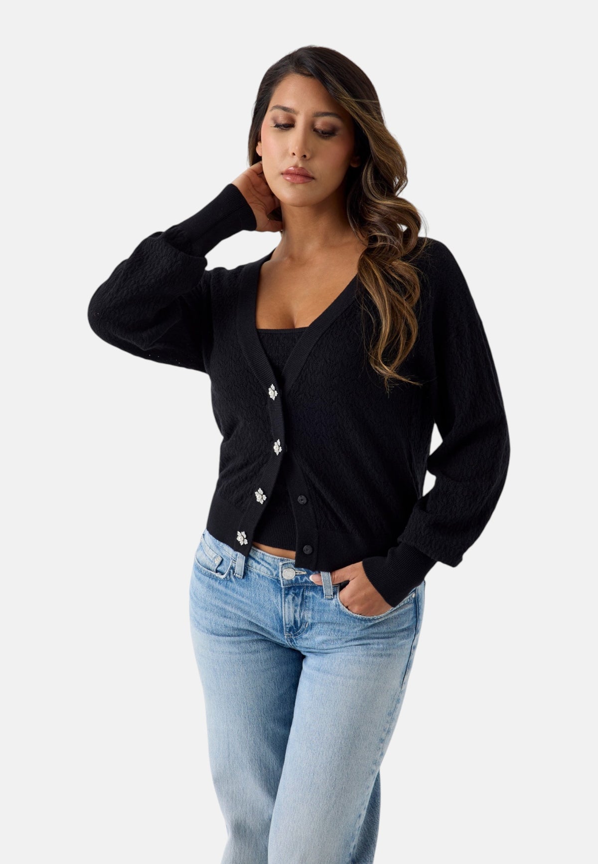 Cardigan  Donna Guess Manica lunga, Scollo a V Ls Vn Nina Cardi Stwr W6YR14Z0955