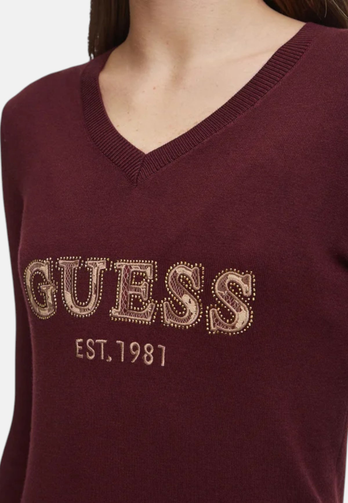 Maglione Scollo A V Donna Guess Logo Hannah W6BR55Z1456