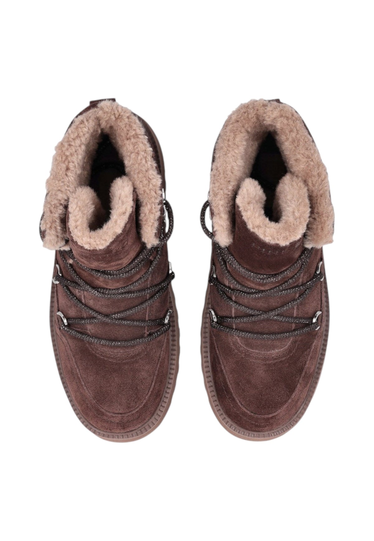 Stivaletti Polacchini Donna Pinko In Camoscio Con Lacci, Interno Effetto Pelliccia E Fondo Carrarmato Martina 01 SD0567P002
