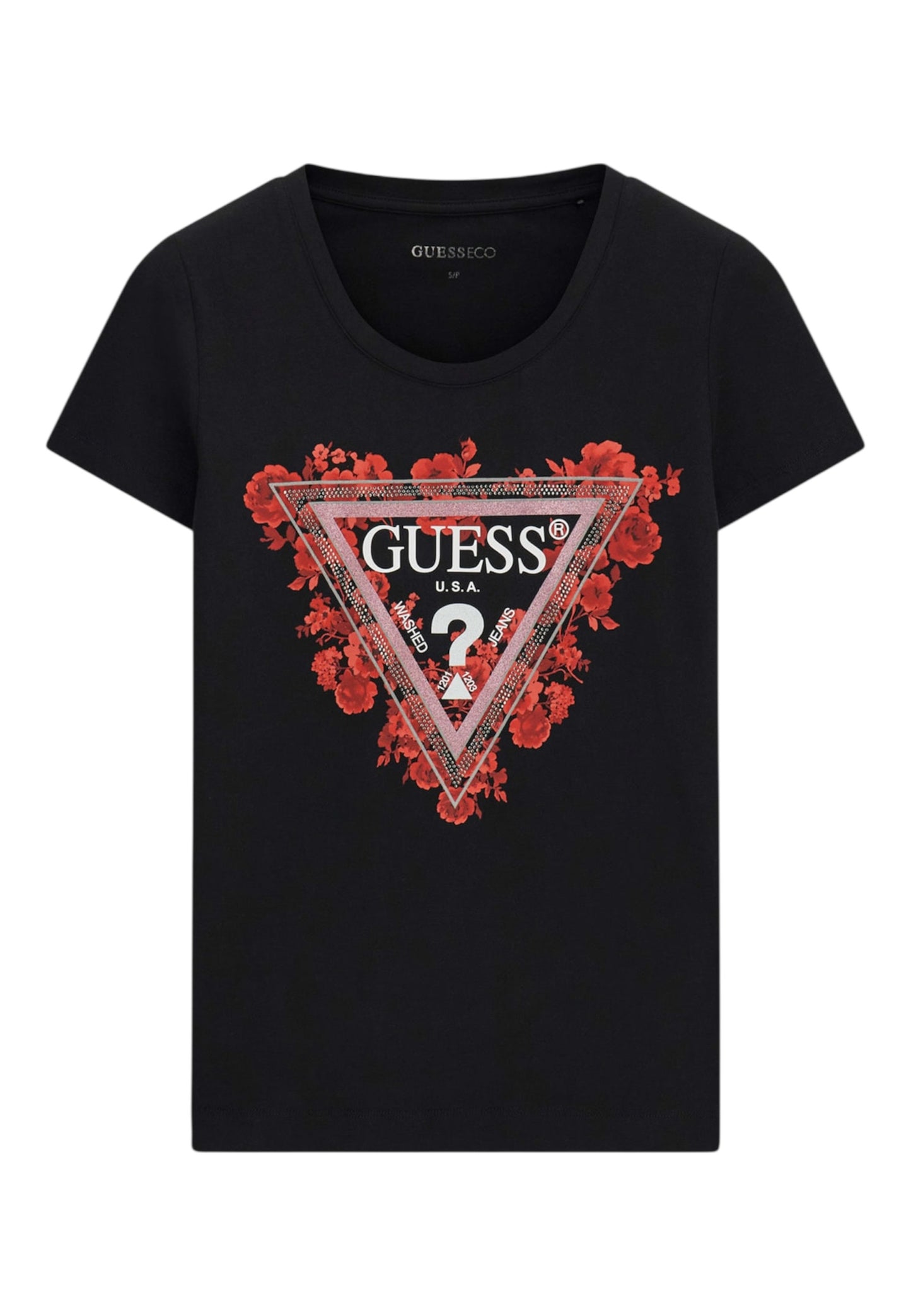 T-Shirt Manica Corta Donna Guess  Flowers Triangle W6RI23J1314