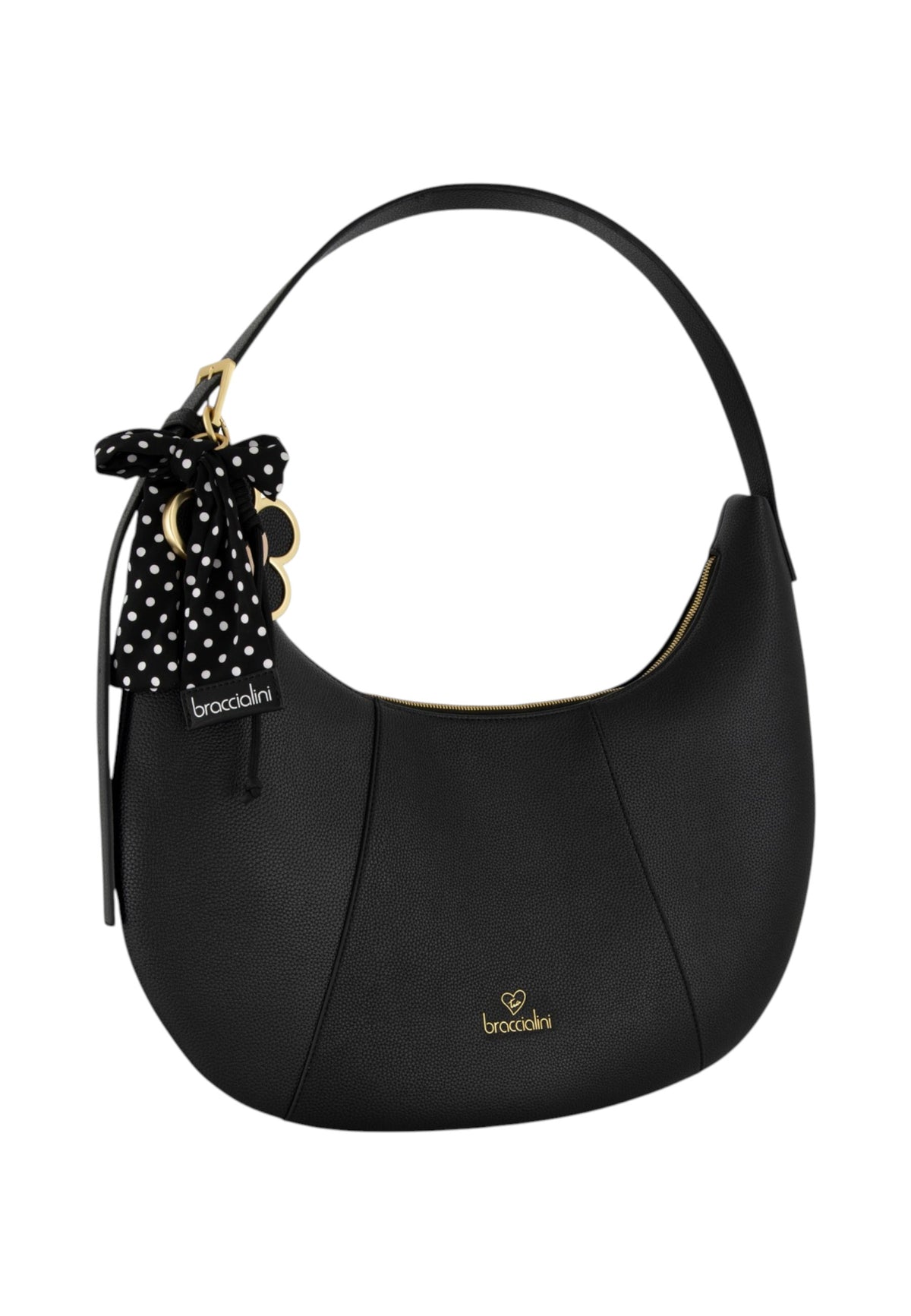 Borsa A Spalla Donna Braccialini Hobo, Singolo, Chiusura con zip, Una tasca interna portacellulare, Charm removibile con margherita e fiocco a pois, Dimensioni: 46 x 9 x 39 Cm Beth B19226YY