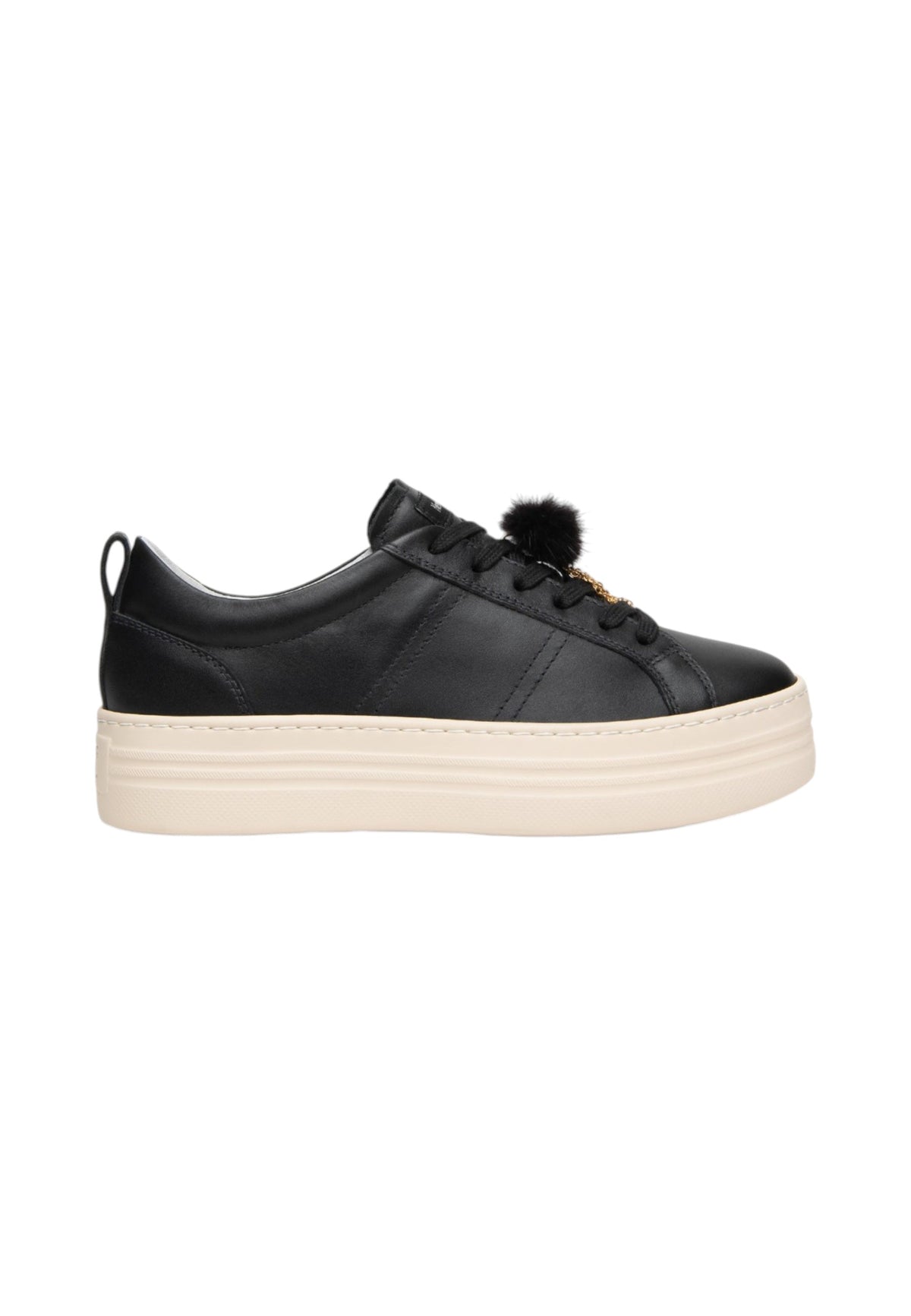 Sneakers Basse Donna Nero Giardini Tomaia in pelle, chiusura con lacci, pompon decorativo, suola platform oversize, Made in Italy  I617440D