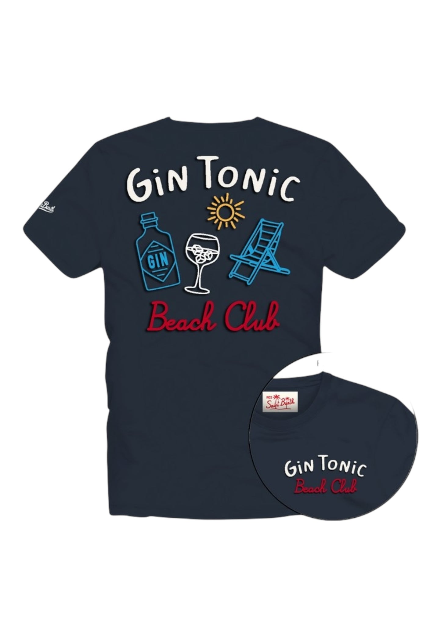 T-Shirt Manica Corta Uomo Mc2 Saint Barth Stampa/Ricamo Fronte E Retro Gin Tonic Summer Emb Portland PRL0002