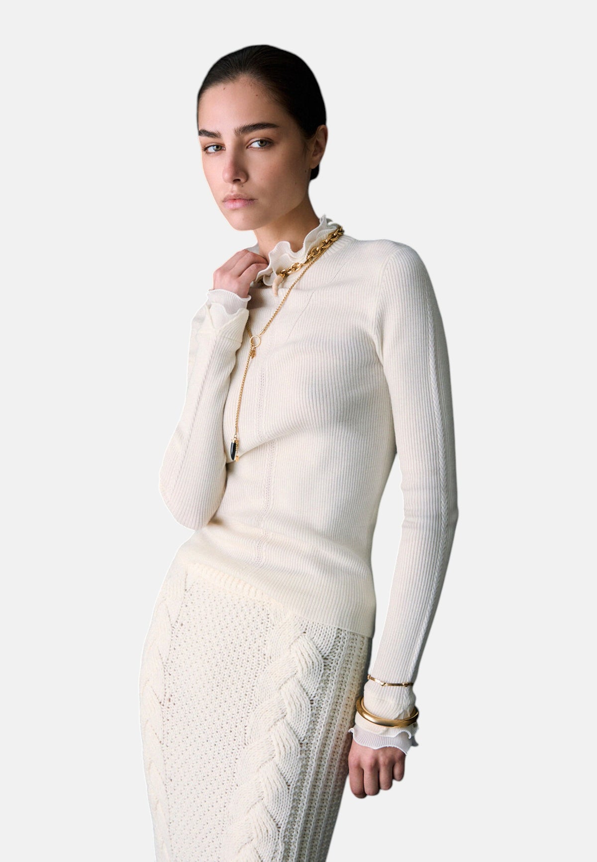 Maglia Collo Alto Donna Liu Jo A Costine Con Volant Sulle Maniche  CF6043MA82O