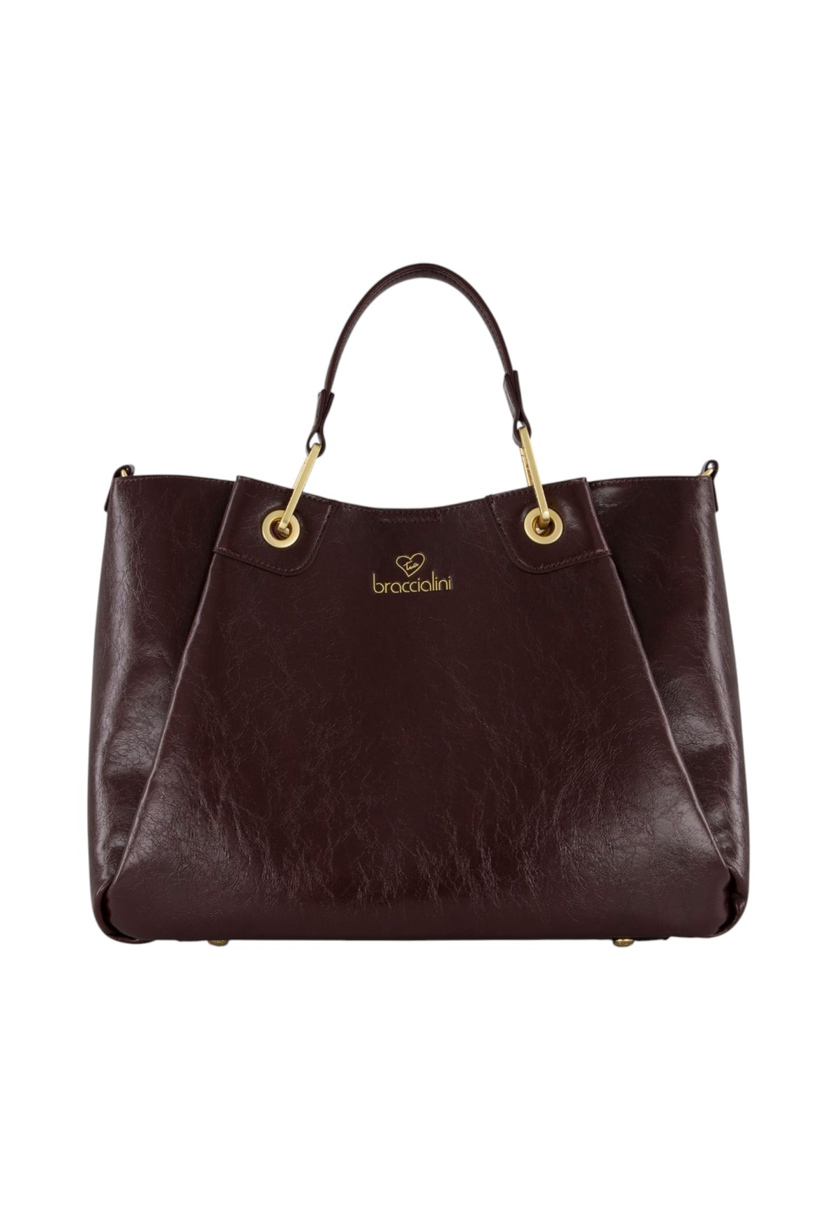Borsa A Mano Donna Braccialini A Bauletto, Doppio con tracolla removibile e regolabile, Chiusura con clip, Con pochette interna removibile, Finitura lucida effetto spiegazzato, Dimensioni: 36 x 17 x 29 Cm Amy B19192YY