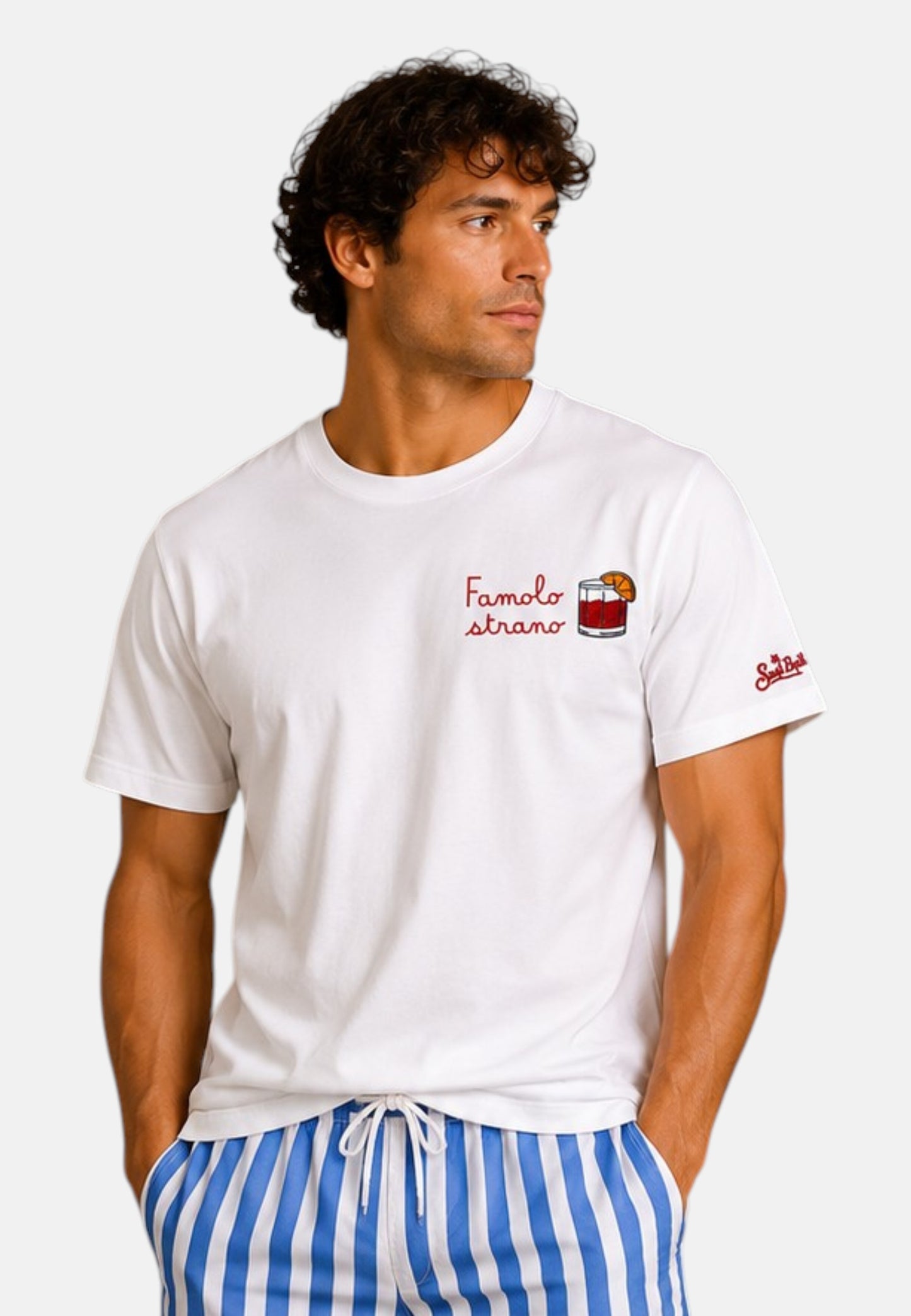T-Shirt Manica Corta Uomo Mc2 Saint Barth Stampa E/O Ricamo Frontale Famolo Strano Portofino POT0001