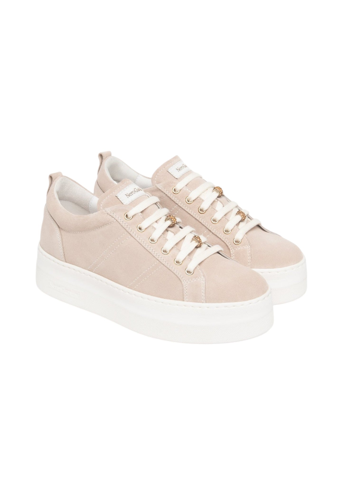 Sneakers Basse Donna Nero Giardini In Pelle Scamosciata Con Dettagli Gioiello Sui Lacci  E615310D