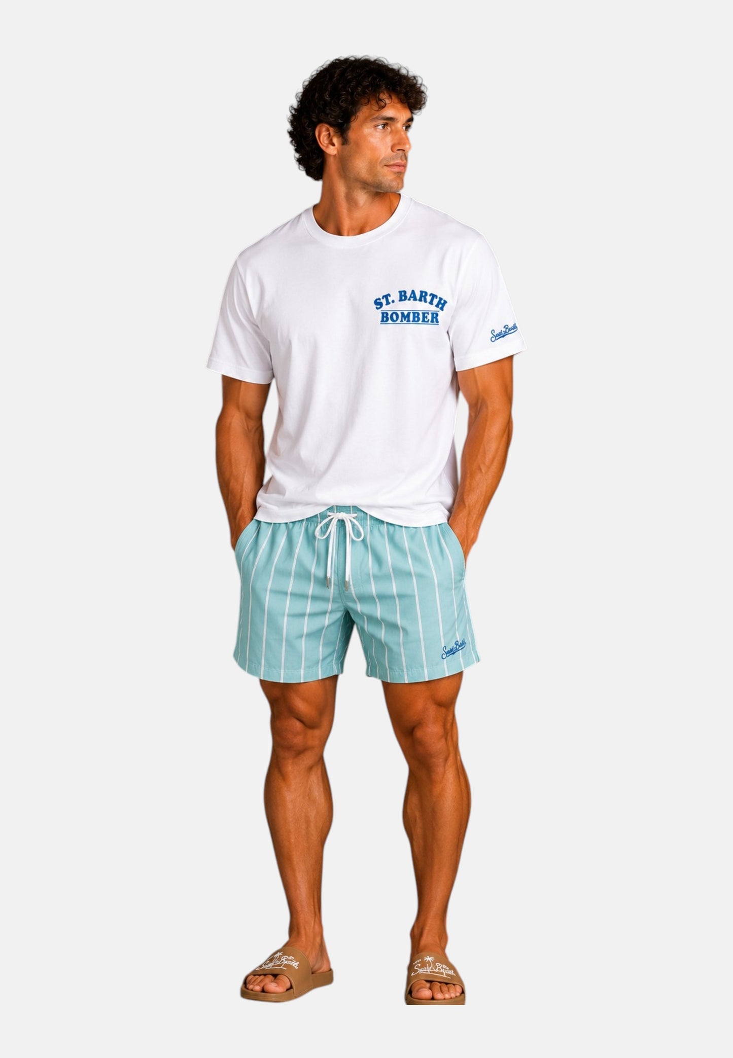 T-Shirt Manica Corta Uomo Mc2 Saint Barth Stampa/Ricamo Fronte E Retro Peanuts Bomber Portland PRL0002