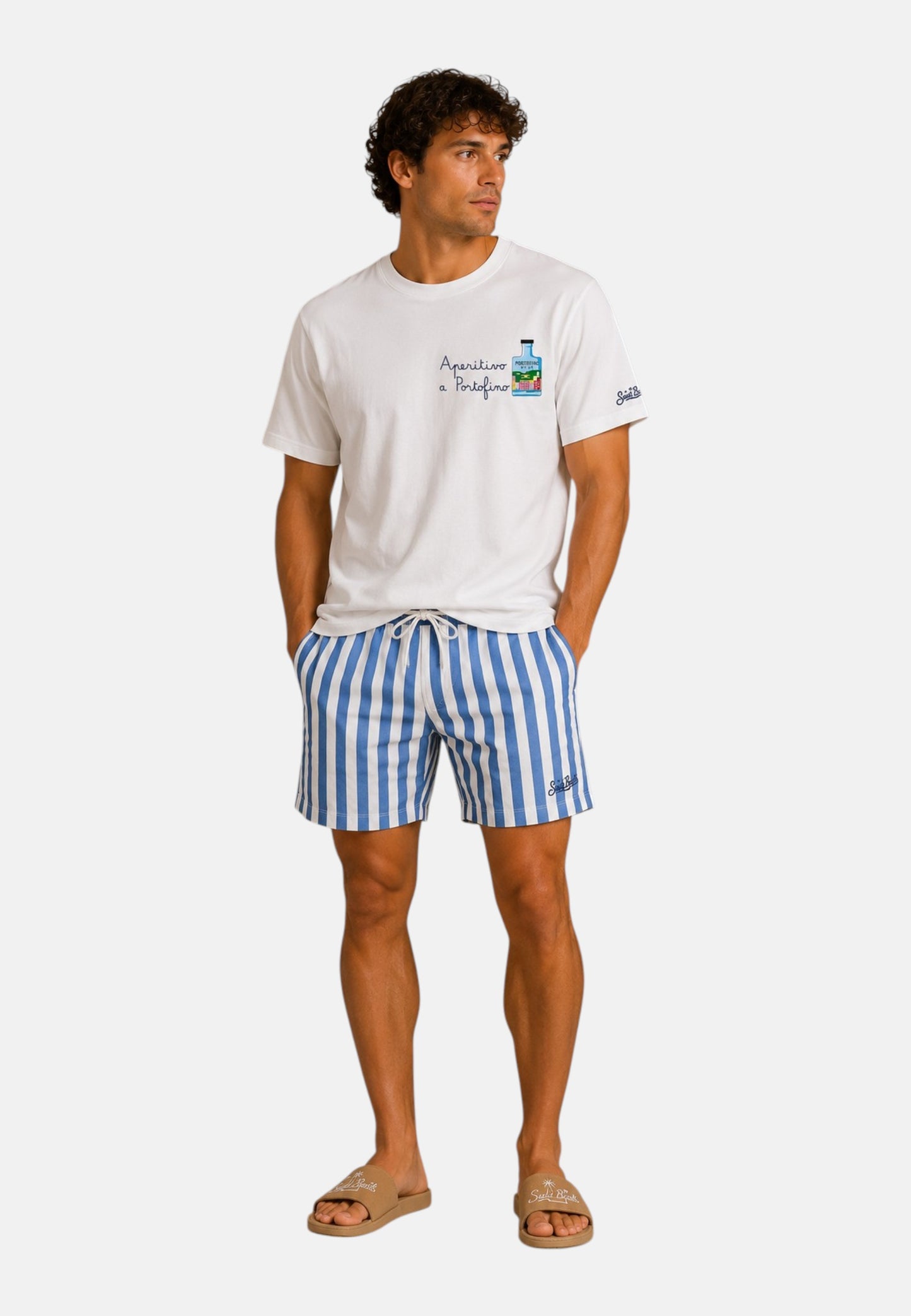 T-Shirt Manica Corta Uomo Mc2 Saint Barth Stampa E/O Ricamo Frontale Portofino Aperitivo Portofino POT0001