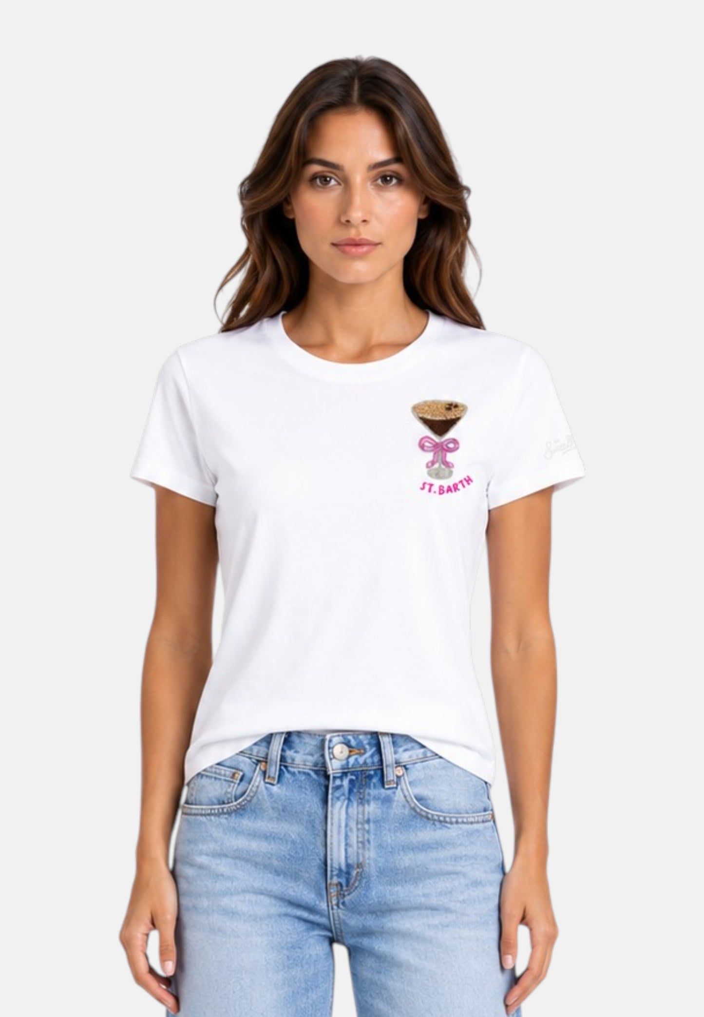 T-Shirt Manica Corta Donna Mc2 Saint Barth Sb Espresso Martini Beads Emb Emilie EMI0001
