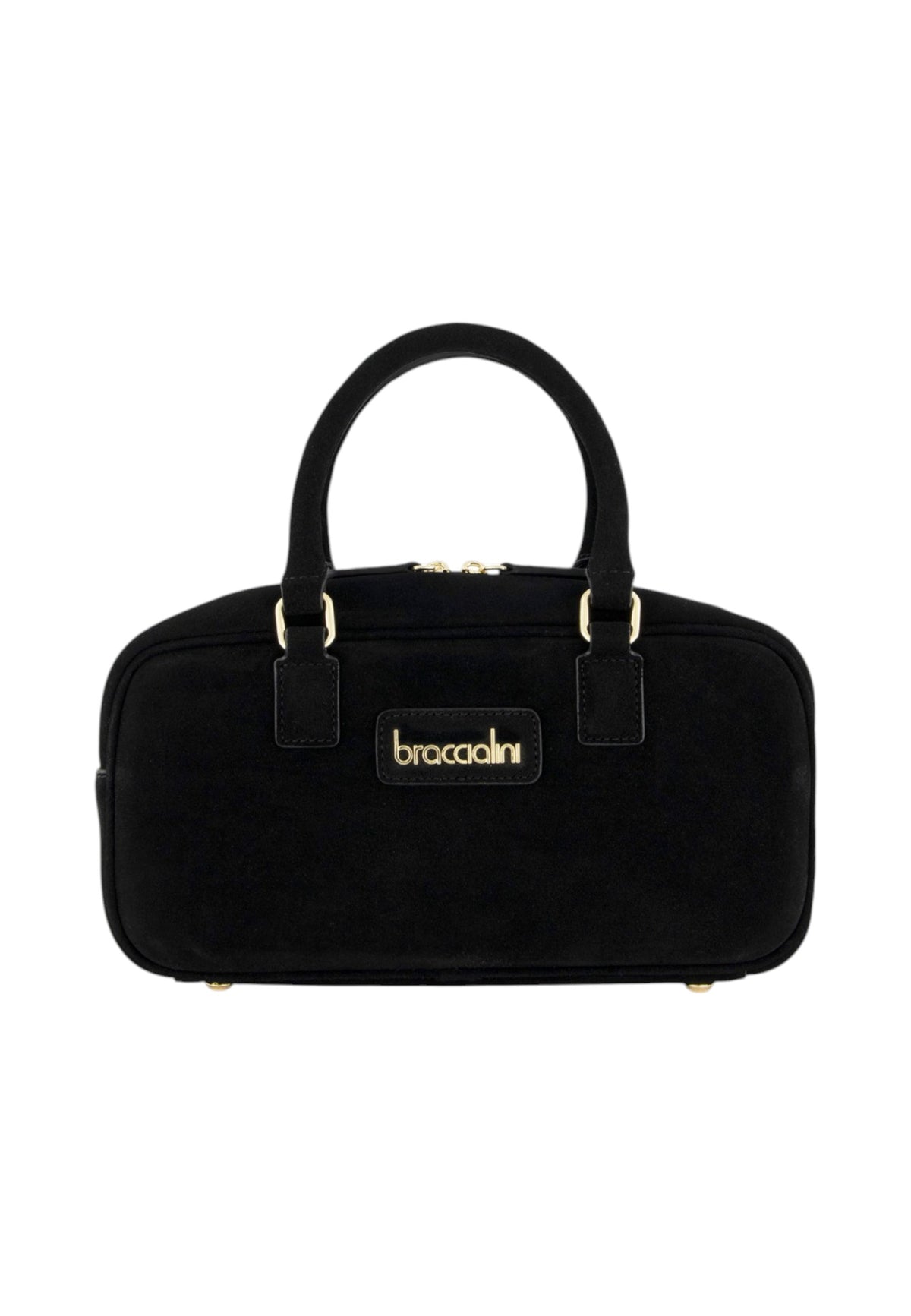 Borsa A Mano Donna Braccialini A Bauletto, Doppio con tracolla removibile e regolabile, Chiusura con zip, Due tasche interne, una con zip e una aperta, Finitura effetto camoscio, Dimensioni: 27.5 x 9.5 x 13 Cm Sara B19370PP