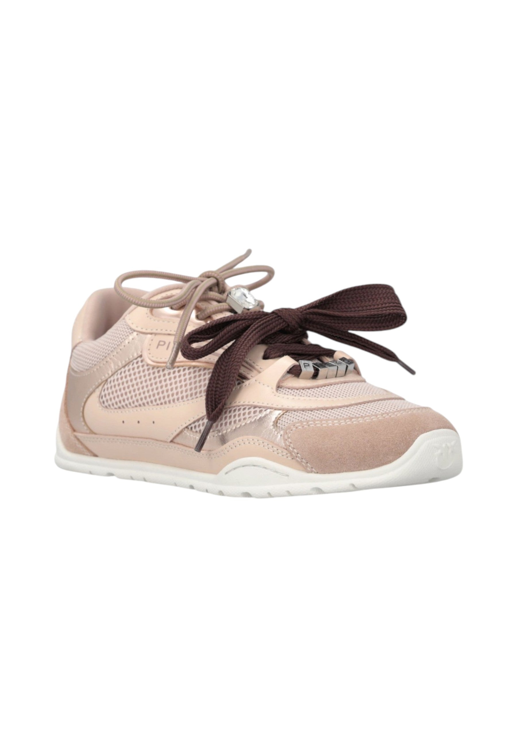 Sneakers Basse Donna Pinko In Pelle Di Vitello/Mesh/Camoscio Bovino Con Lacci Doppi, Cristallo E Charm Yulia 01 SS0185P020