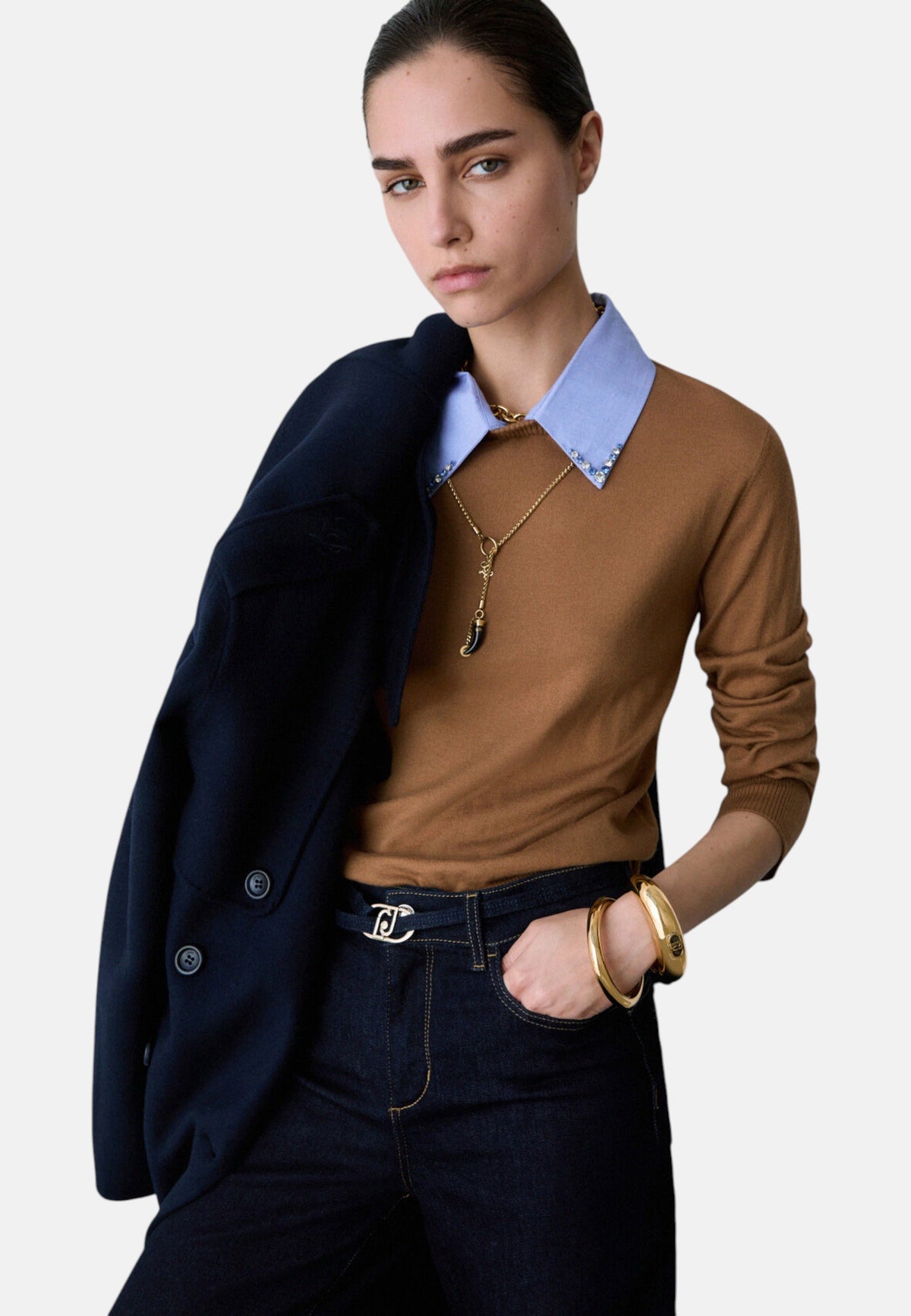 Maglia A Girocollo Donna Liu Jo Con Colletto A Camicia A Contrasto  WF6452MA16R