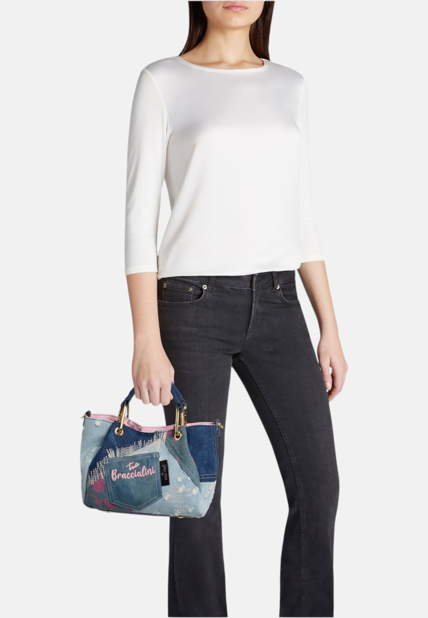 Borsa A Mano Donna Braccialini Small Con Doppio Manico Con Tracolla Amy Jeans B18820TY
