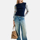 Maglione A Girocollo Donna Desigual Motivo floreale, Fit regular, Maglia fine, Poliestere riciclato Marino 26WWJF28