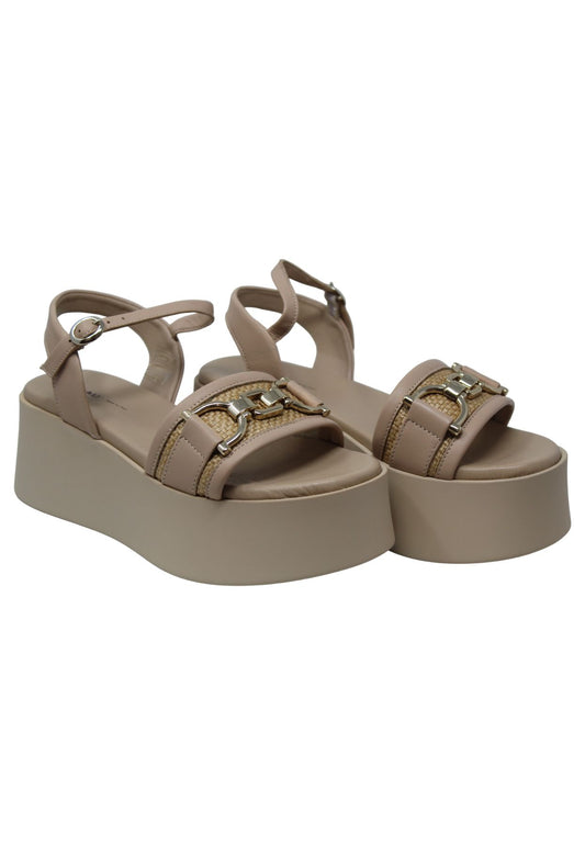 Sandali Con Zeppa Donna Frau  Rafia 88I5