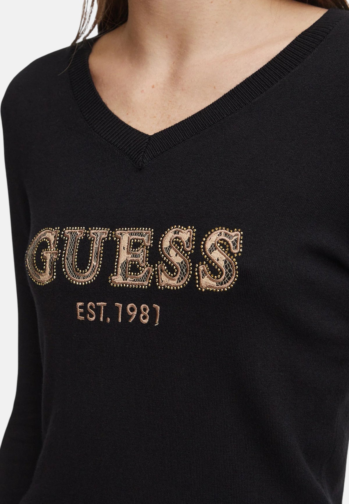 Maglione Scollo A V Donna Guess Logo Hannah W6BR55Z1456
