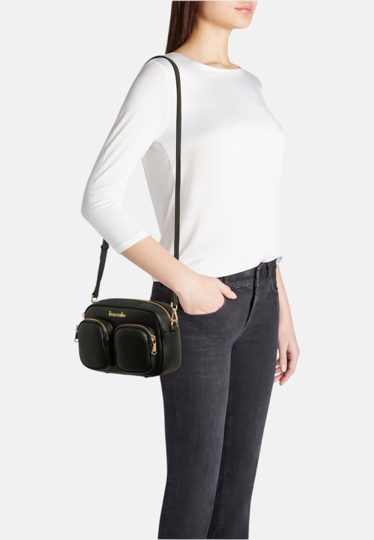 Borsa A Tracolla Donna Braccialini In Pelle Con Doppio Tascino Frontale Dolly B19100PP