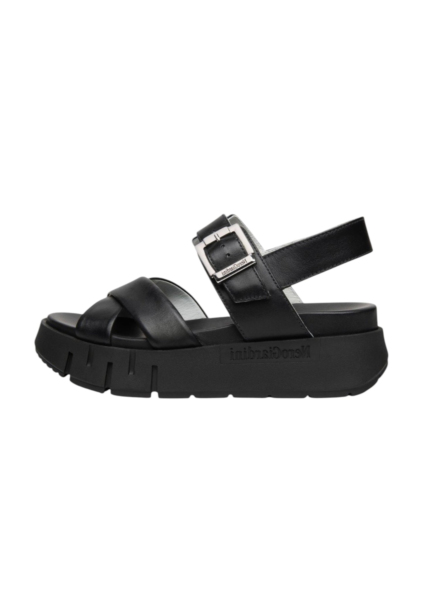 Sandali Bassi Donna Nero Giardini In Pelle Con Fasce Incrociate  E617063D